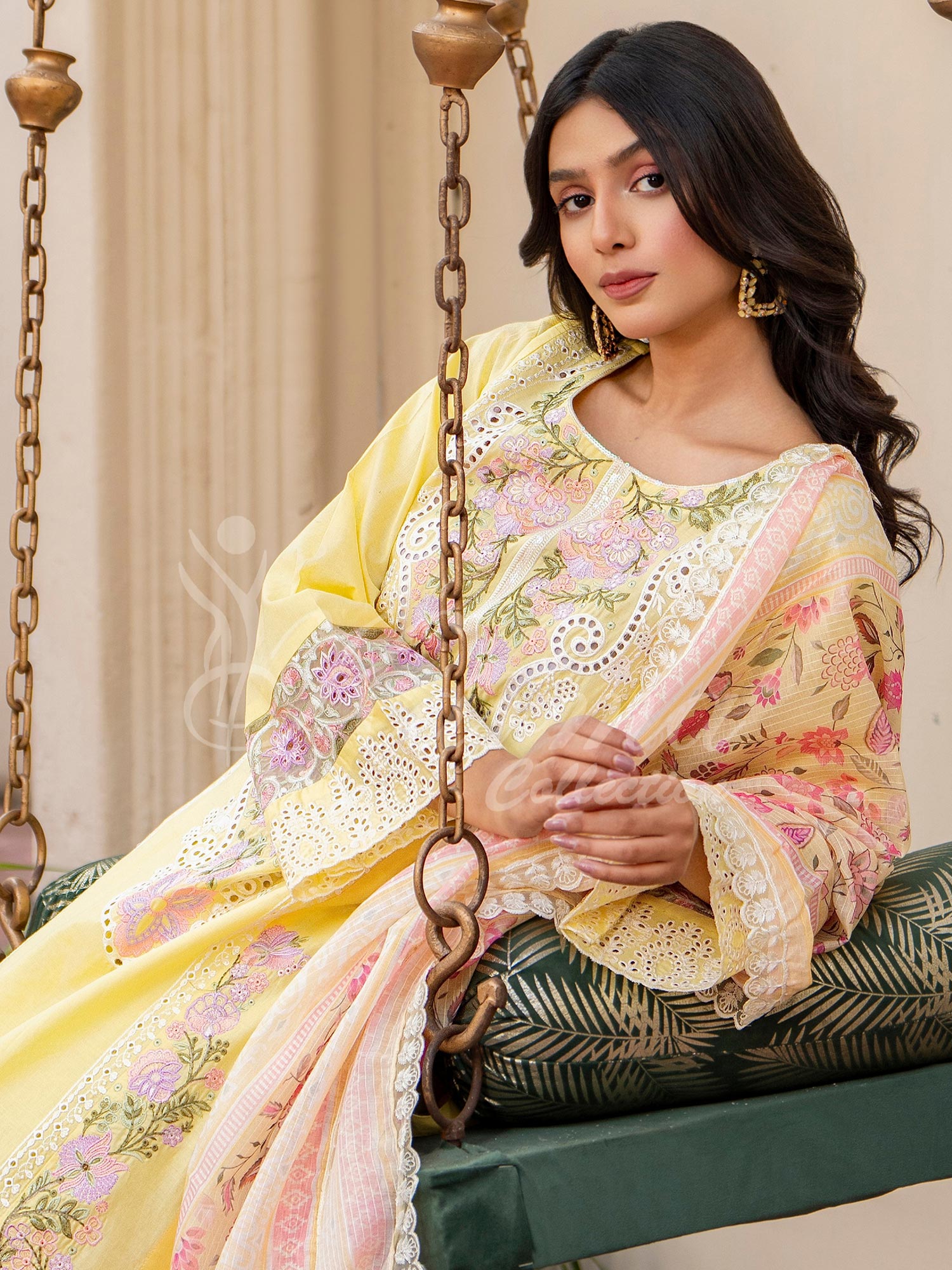 Karma Collection "Kayseria" Yellow Embroidered Suit (KC1414)
