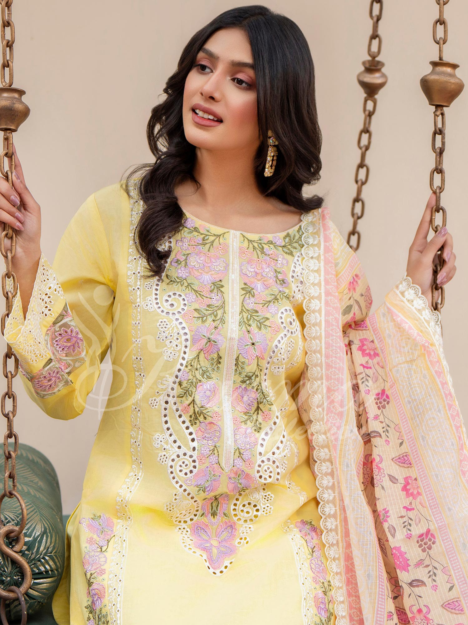 Karma Collection "Kayseria" Yellow Embroidered Suit (KC1414)