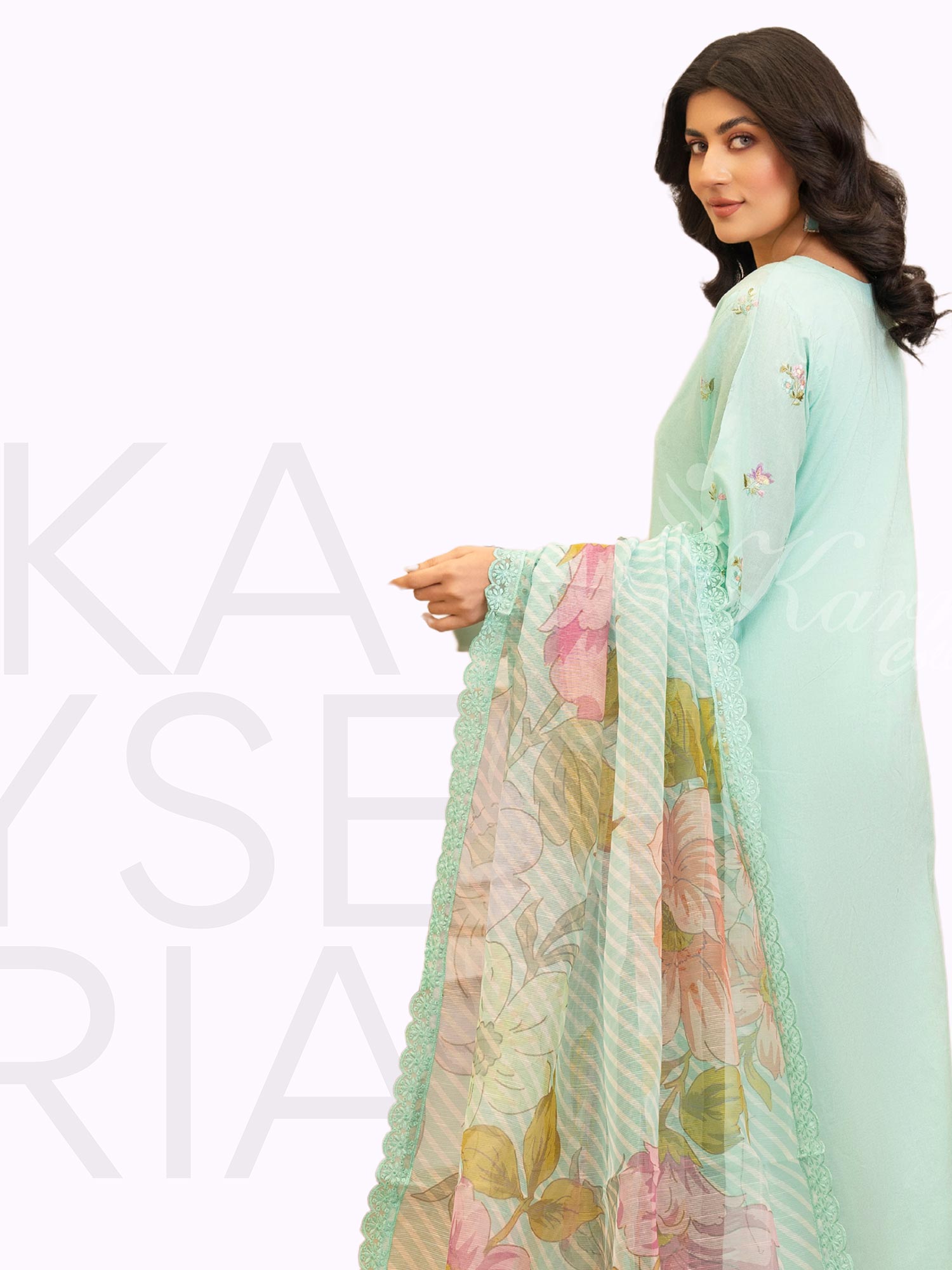 Karma Collection "Kayseria" Turquoise Embroidered Suit (KC1415)