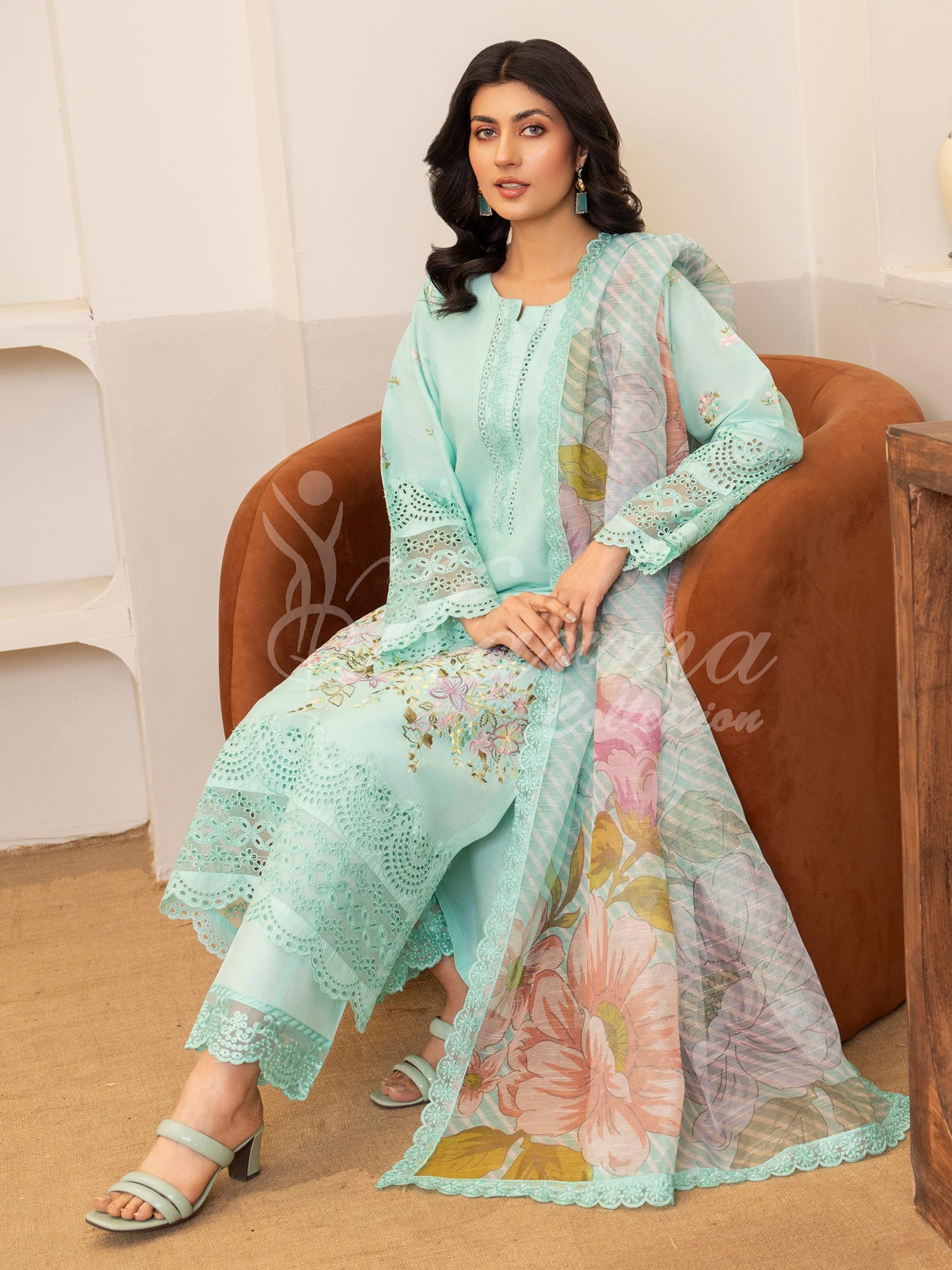 Karma Collection "Kayseria" Turquoise Embroidered Suit (KC1415)