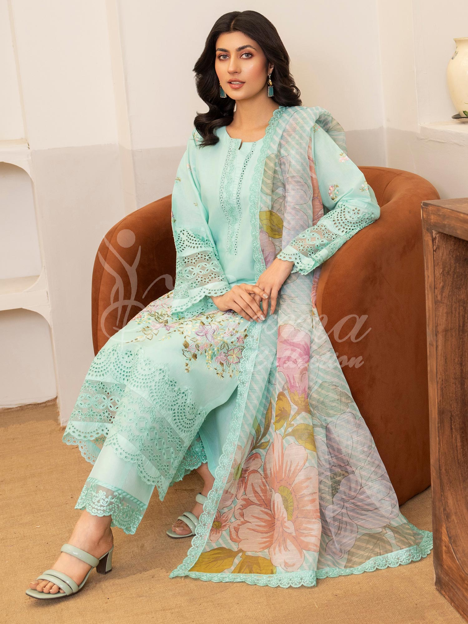 Karma Collection "Kayseria" Turquoise Embroidered Suit (KC1415)