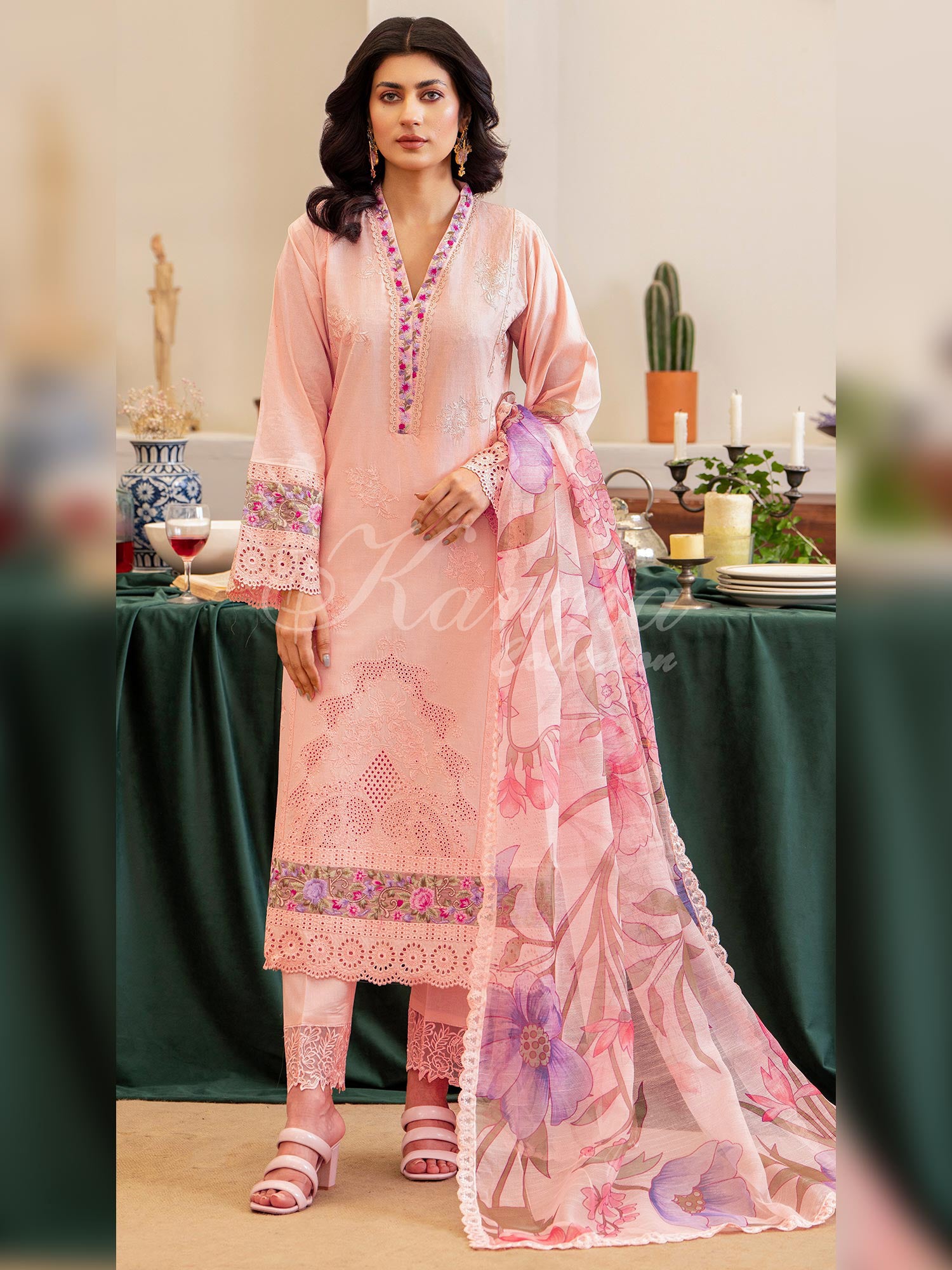 Karma Collection "Kayseria" Pink Embroidered Suit (KC1416)
