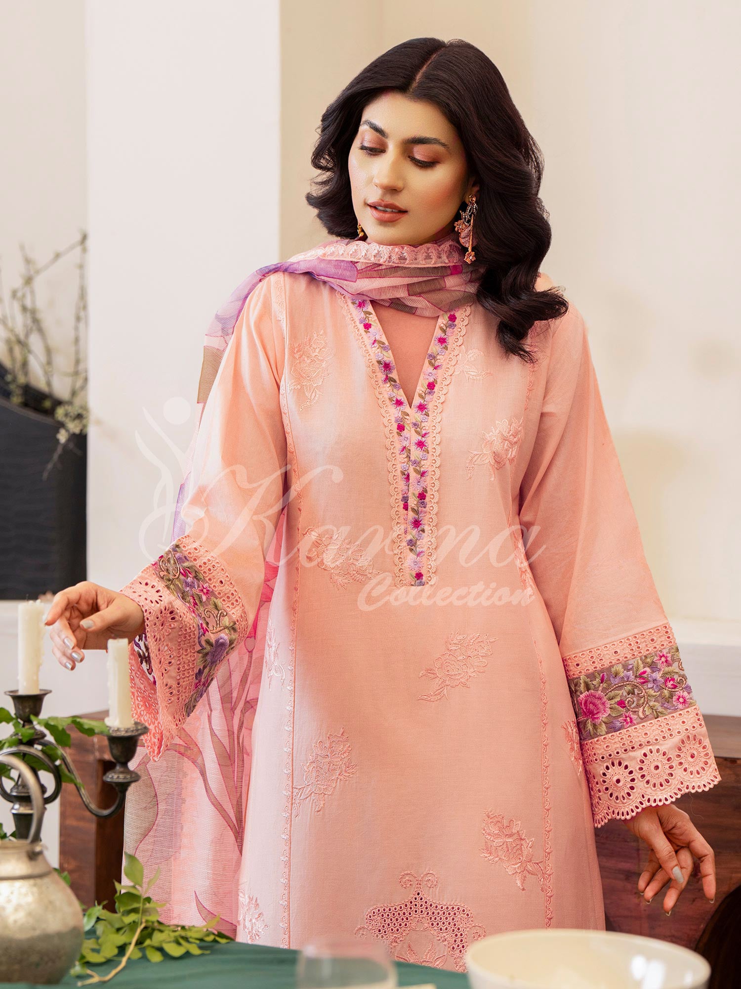 Karma Collection "Kayseria" Pink Embroidered Suit (KC1416)