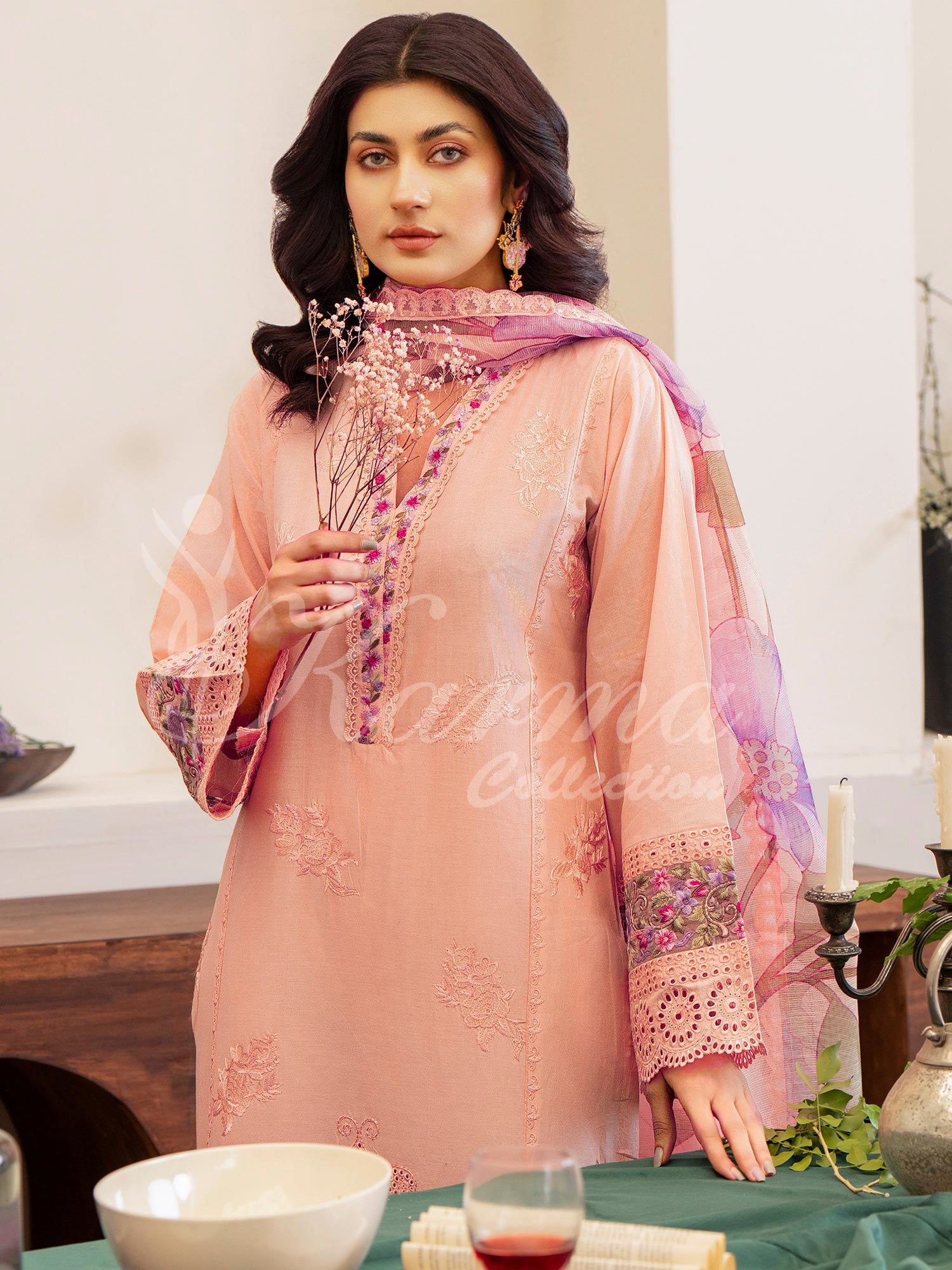 Karma Collection "Kayseria" Pink Embroidered Suit (KC1416)