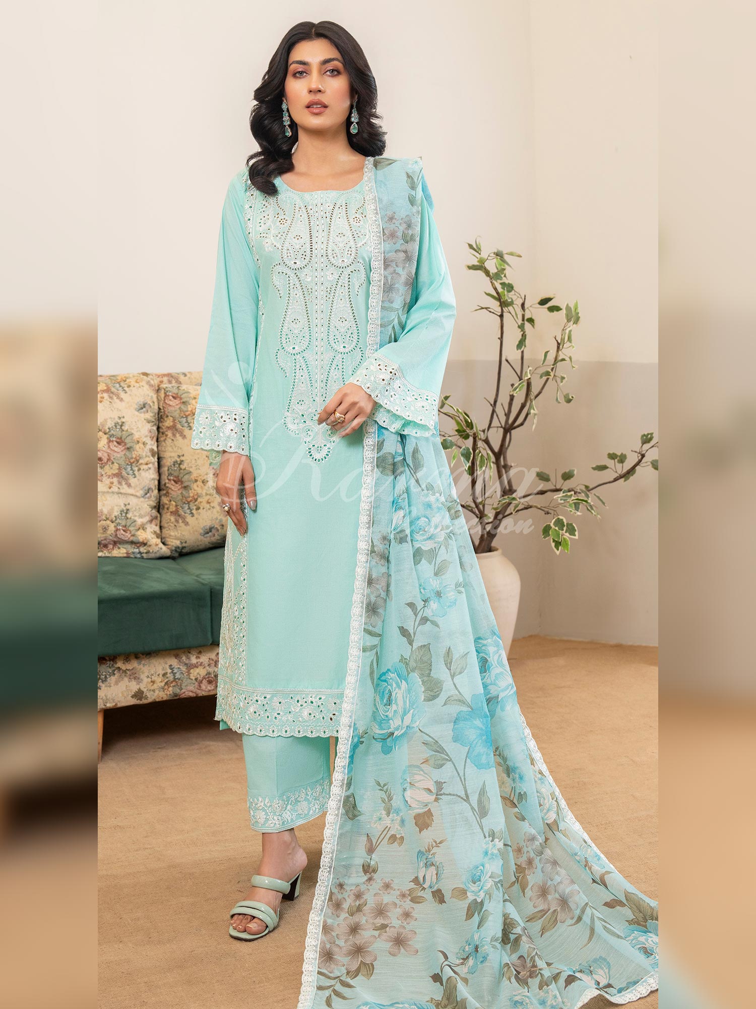 Karma Collection "Kayseria" Soft Blue Embroidered Suit (KC1417)