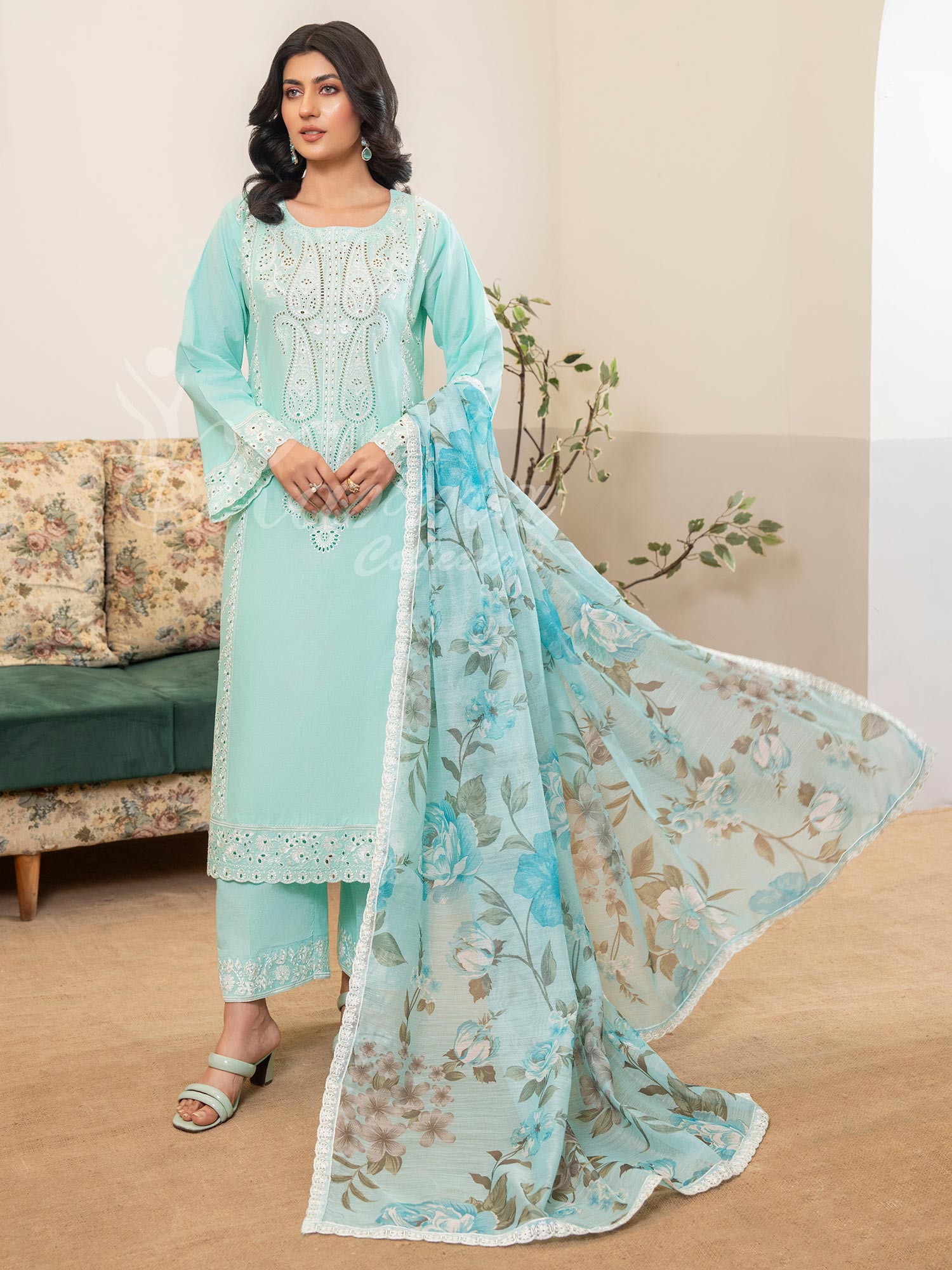 Karma Collection "Kayseria" Soft Blue Embroidered Suit (KC1417)