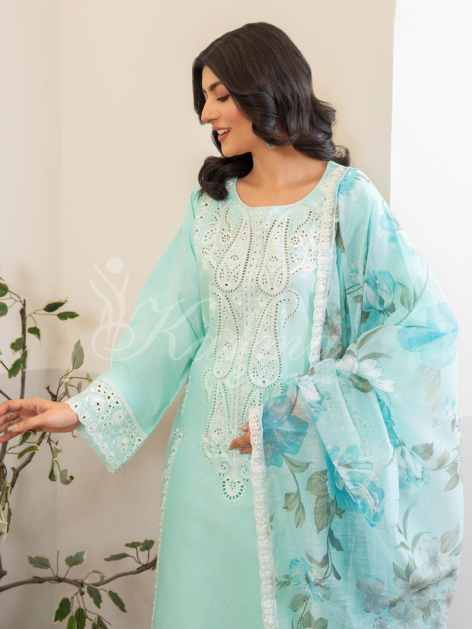 Karma Collection "Kayseria" Soft Blue Embroidered Suit (KC1417)