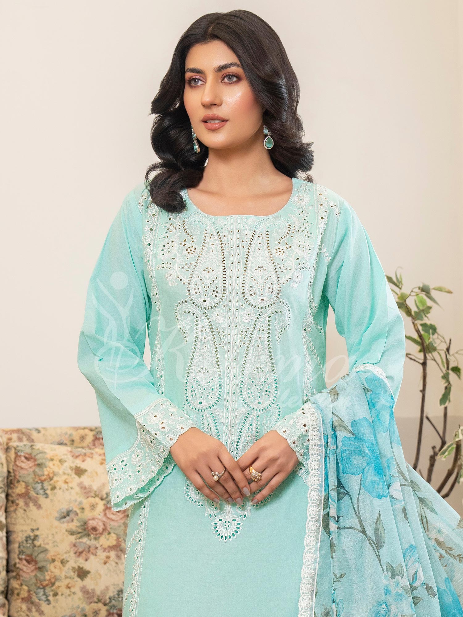 Karma Collection "Kayseria" Soft Blue Embroidered Suit (KC1417)