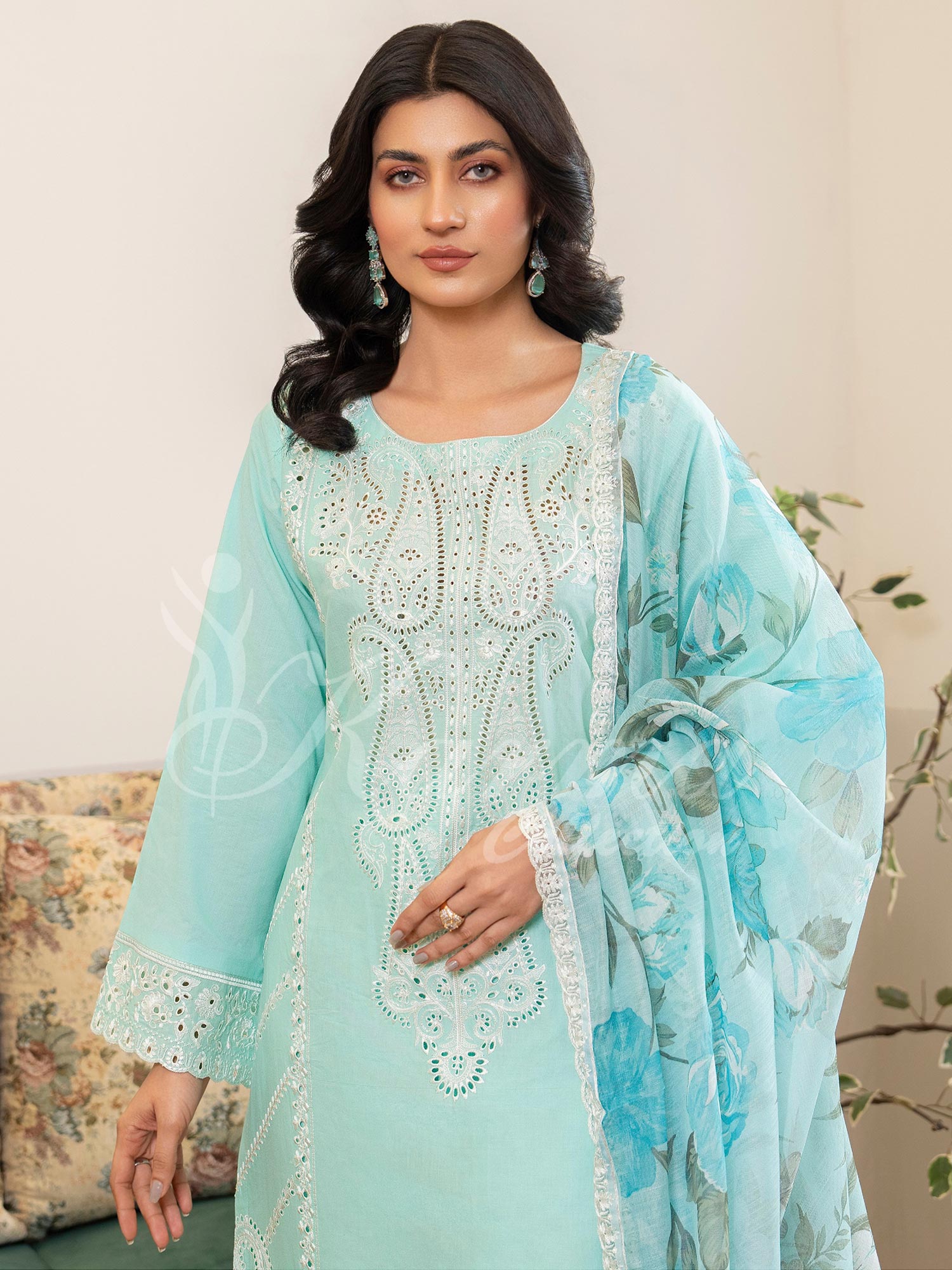 Karma Collection "Kayseria" Soft Blue Embroidered Suit (KC1417)