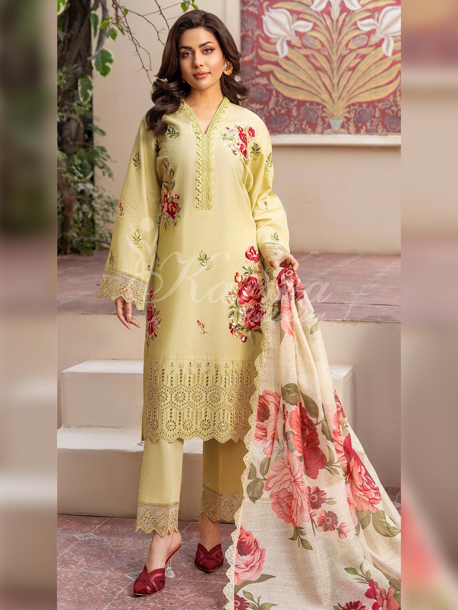 Karma Collection "Kayseria" Sandy Green Embroidered Suit (KC1418)