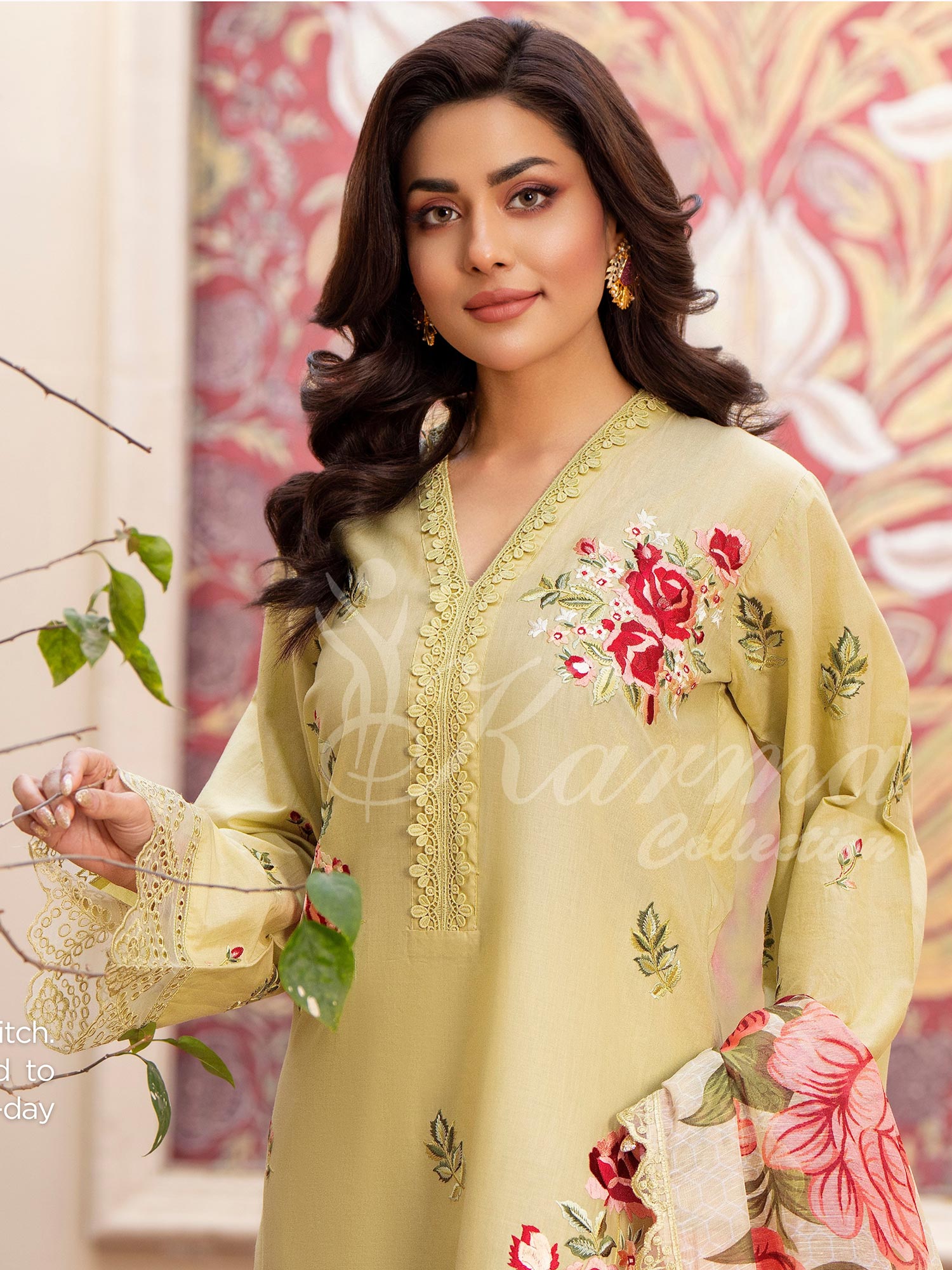 Karma Collection "Kayseria" Sandy Green Embroidered Suit (KC1418)
