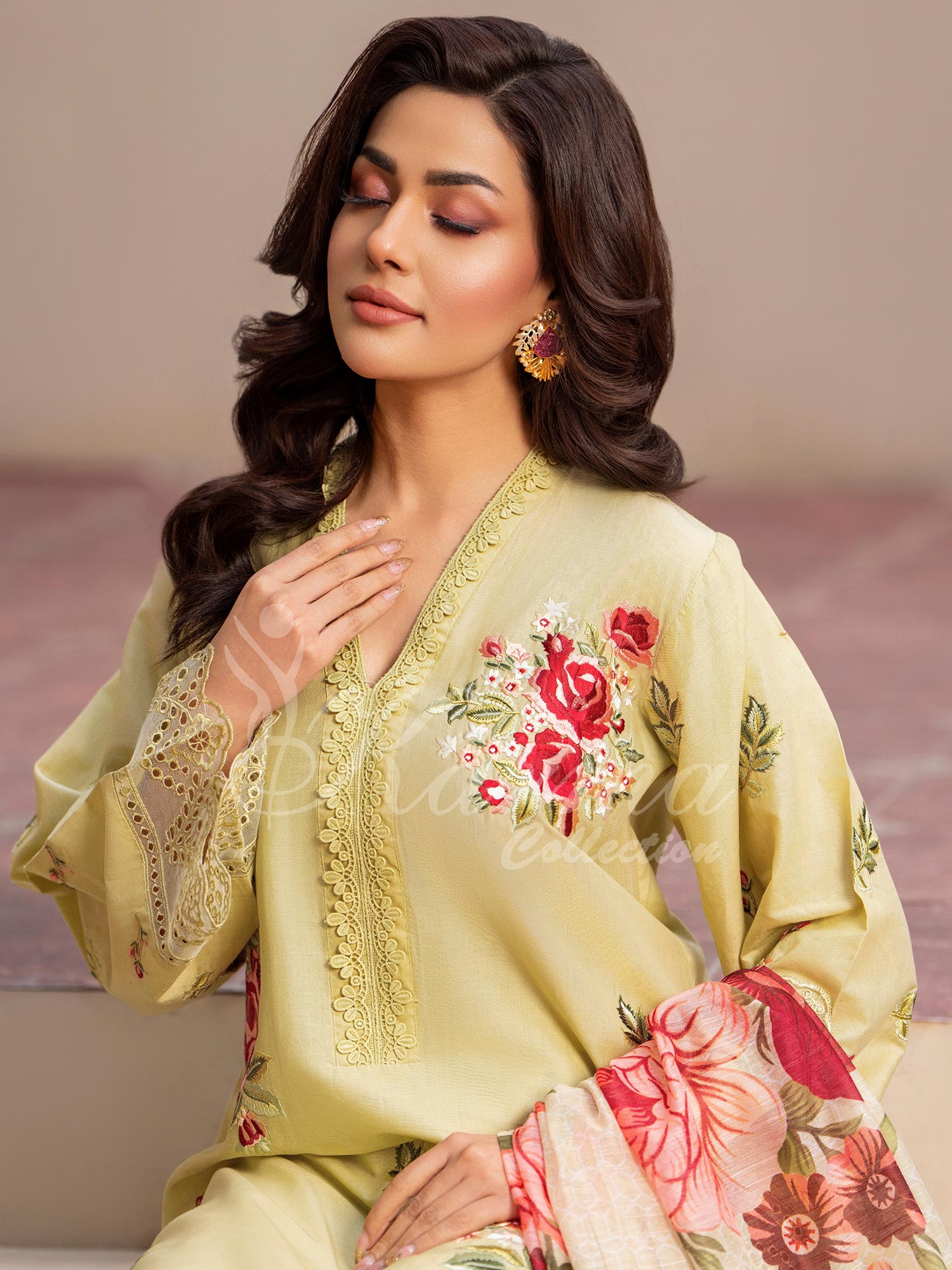 Karma Collection "Kayseria" Sandy Green Embroidered Suit (KC1418)