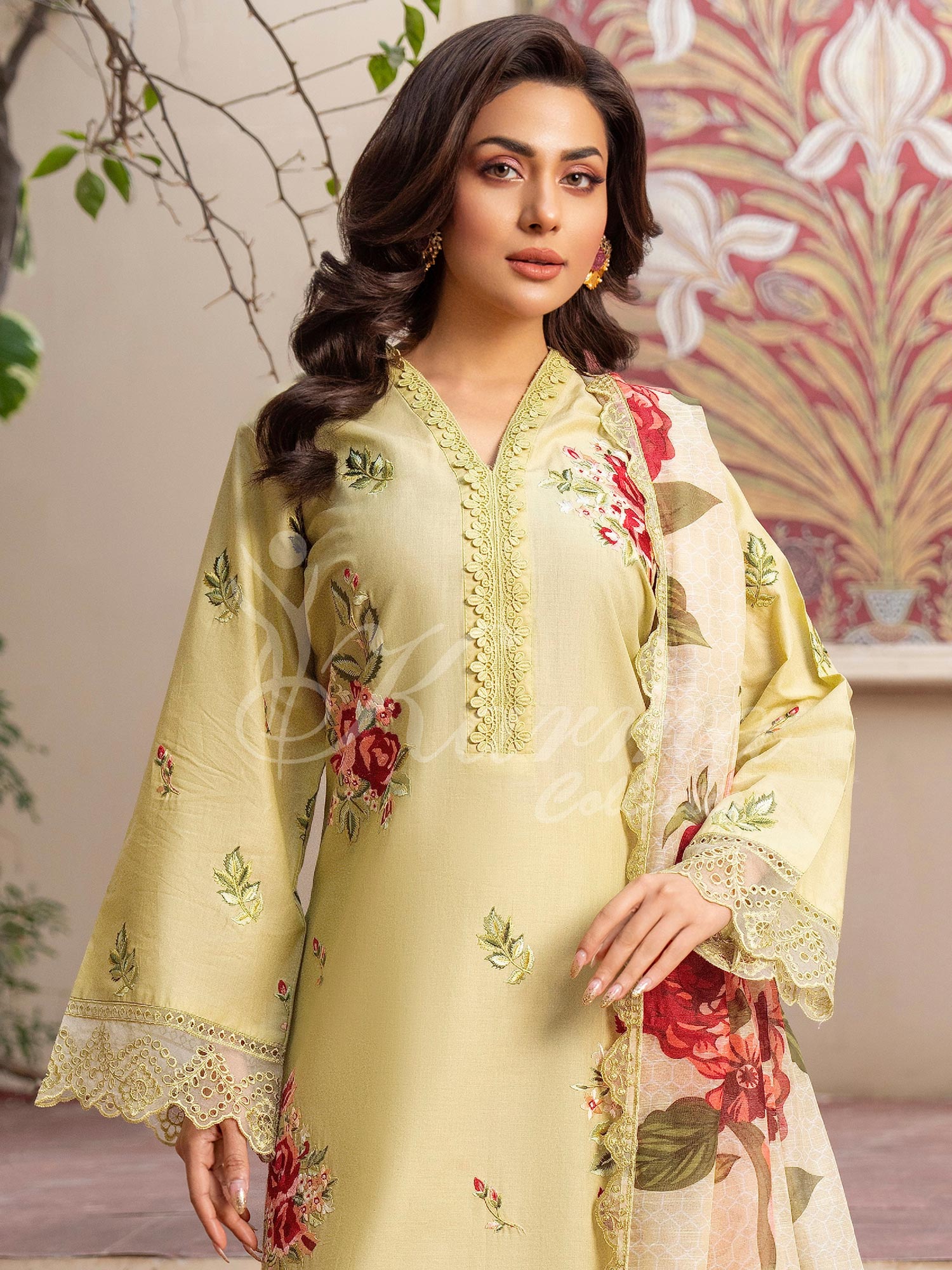 Karma Collection "Kayseria" Sandy Green Embroidered Suit (KC1418)