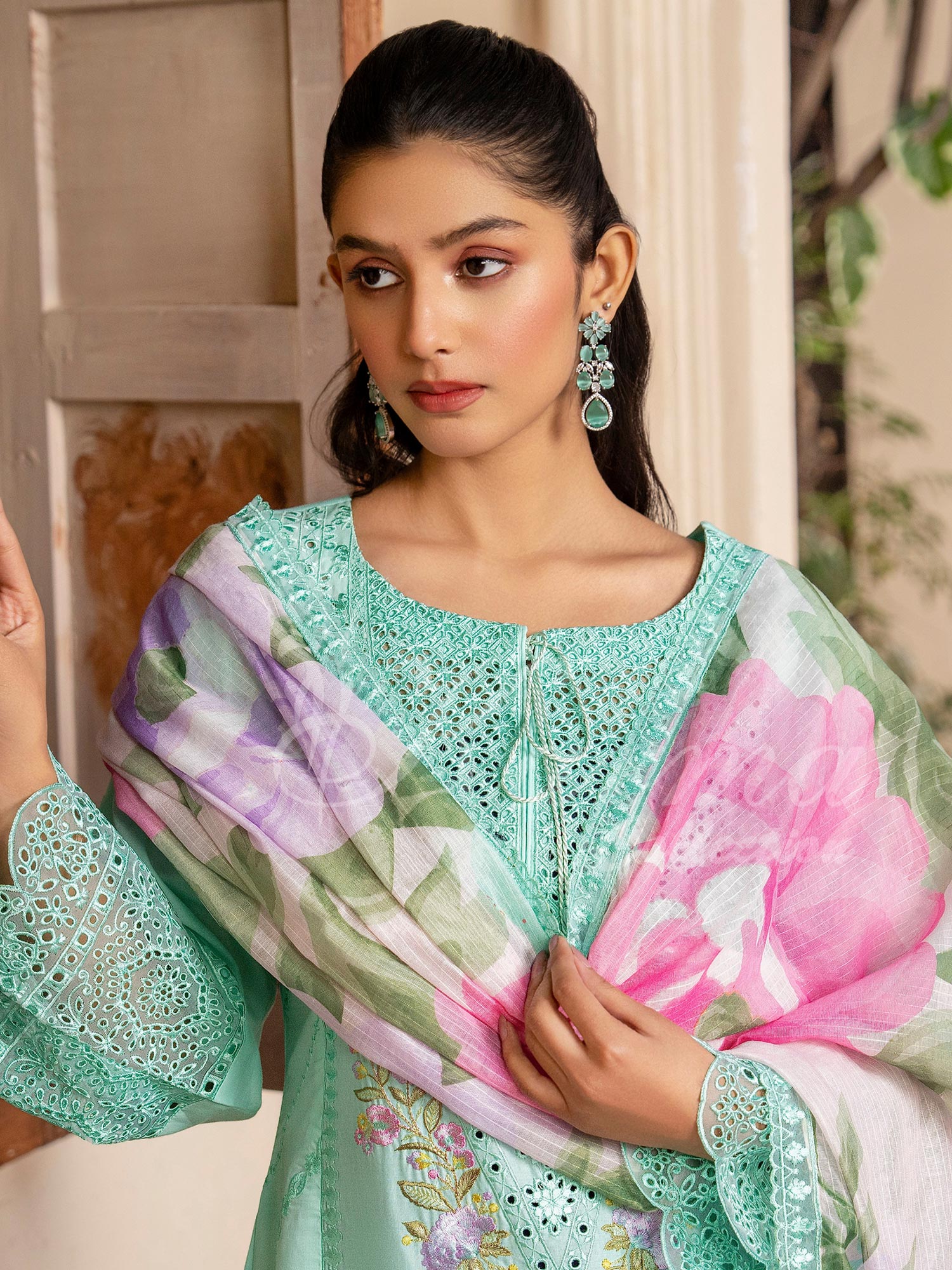 Karma Collection "Kayseria" Turquoise Embroidered Suit (KC1419)