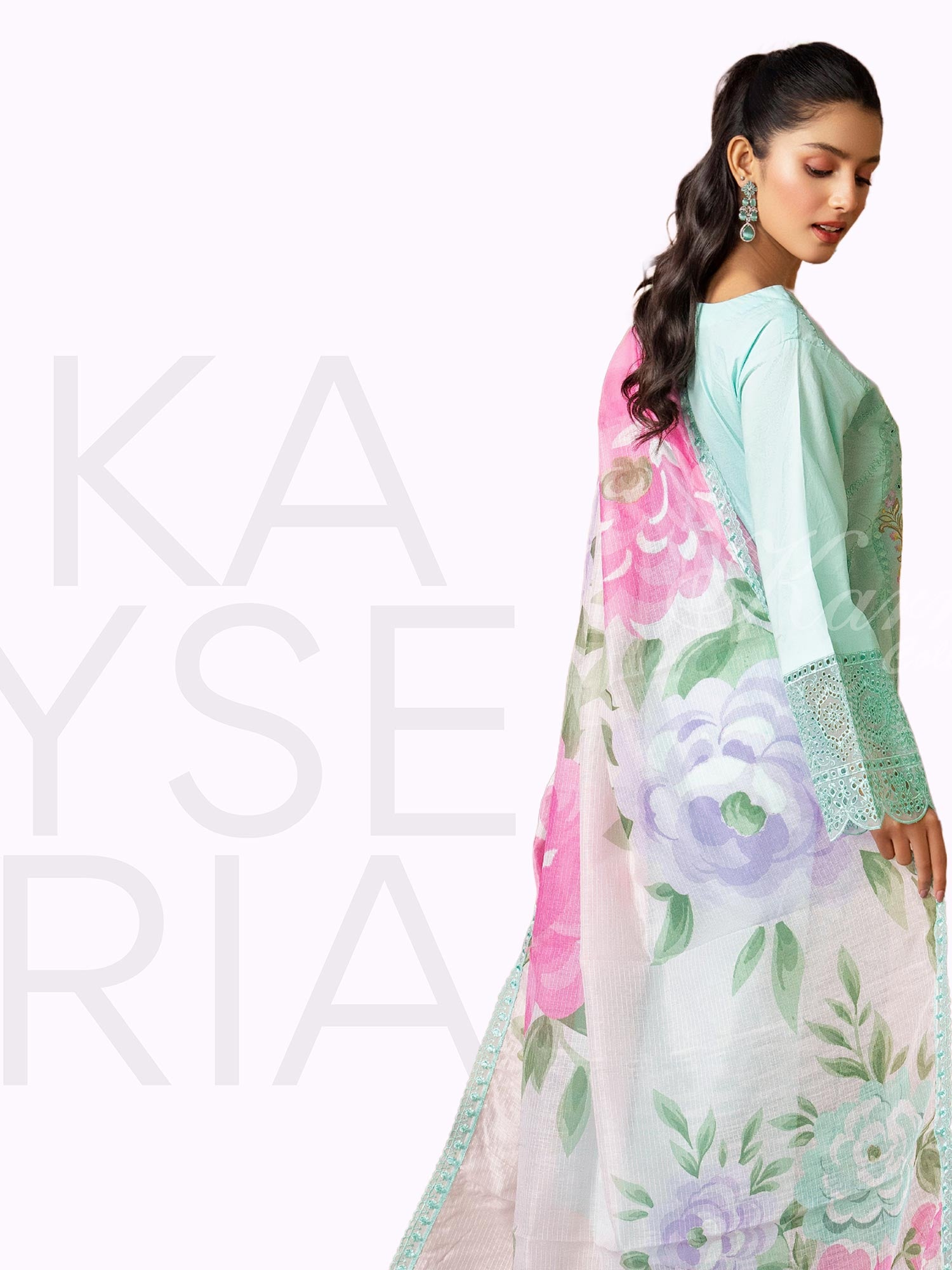 Karma Collection "Kayseria" Turquoise Embroidered Suit (KC1419)