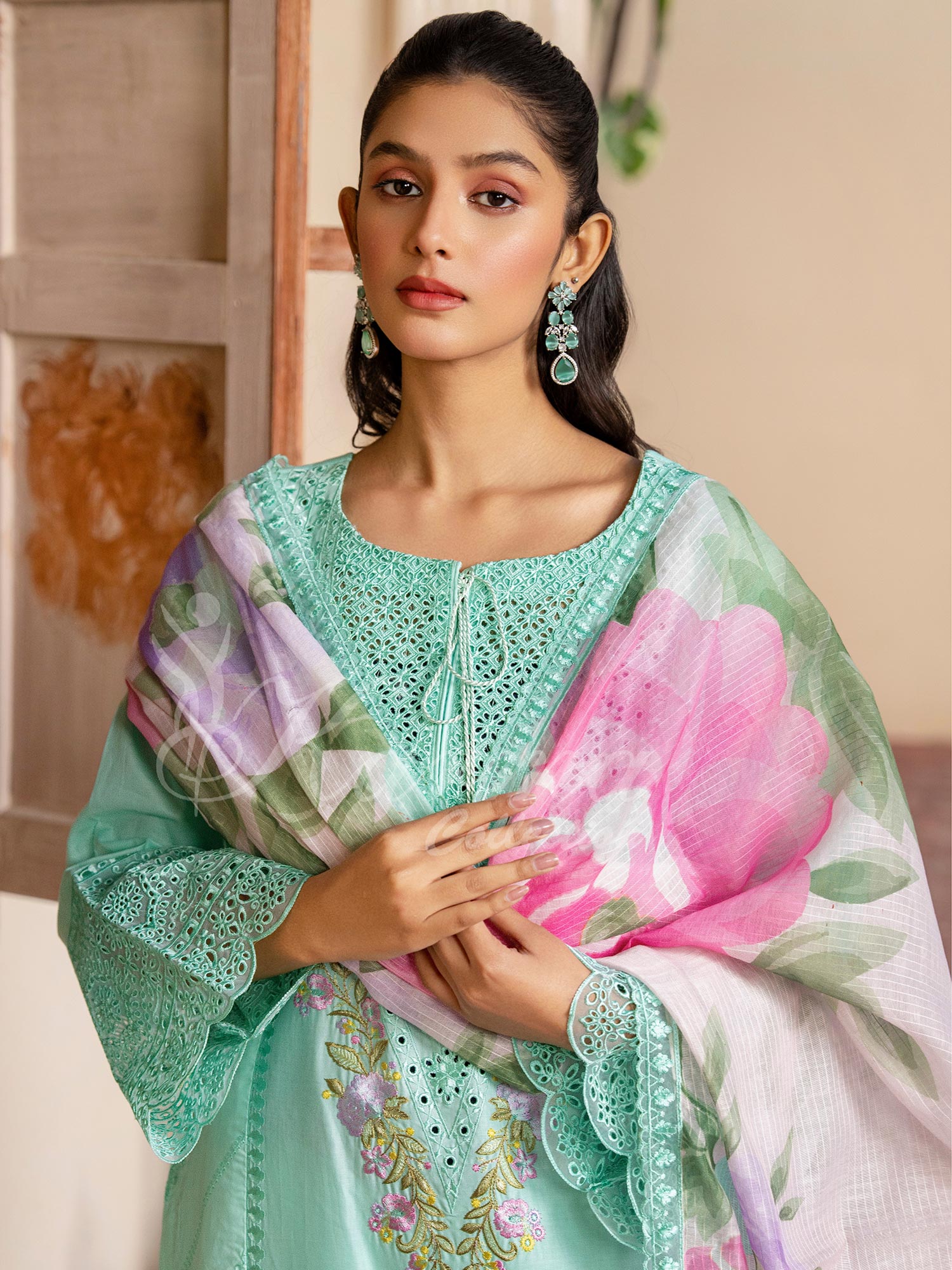 Karma Collection "Kayseria" Turquoise Embroidered Suit (KC1419)