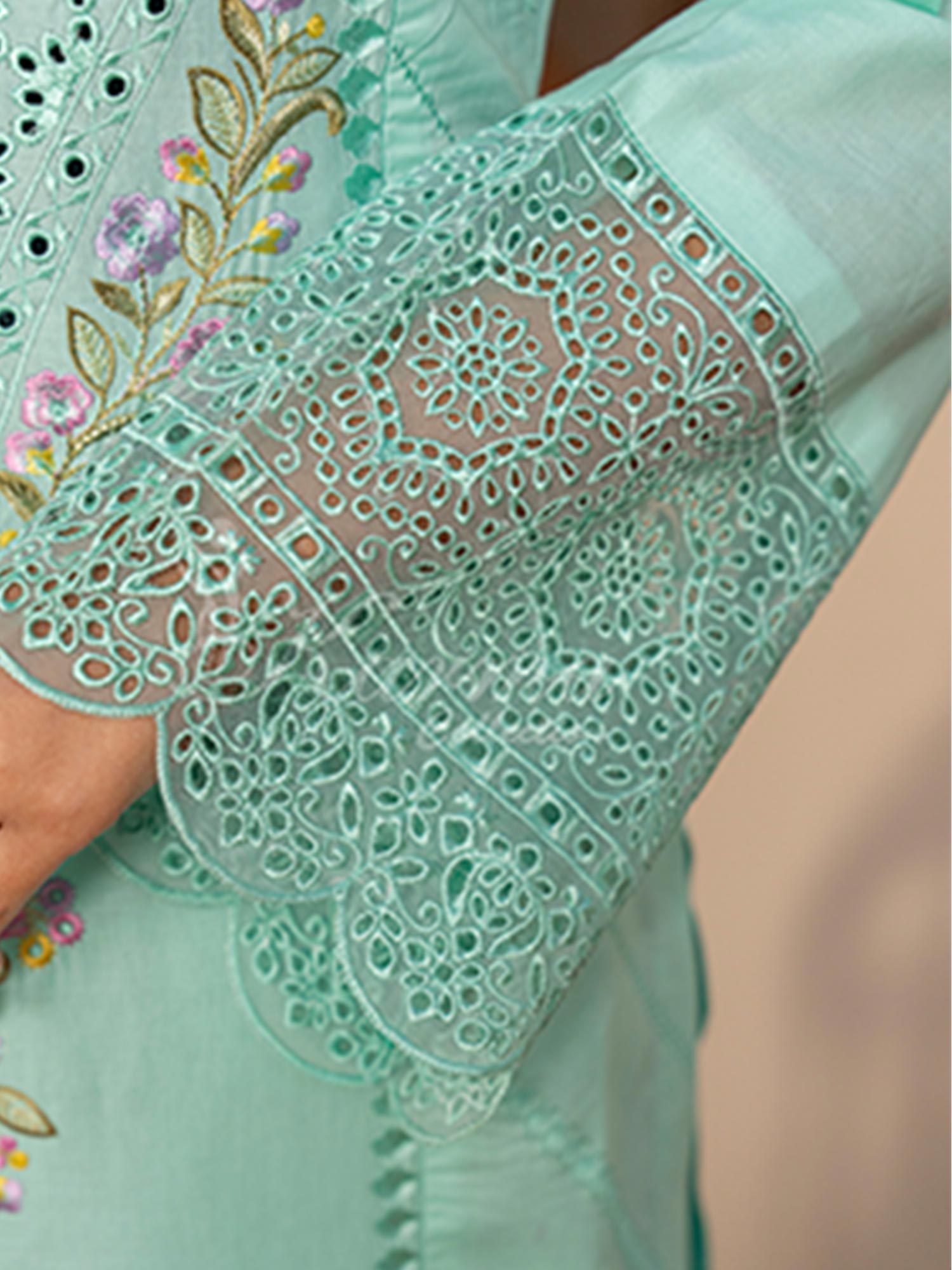Karma Collection "Kayseria" Turquoise Embroidered Suit (KC1419)