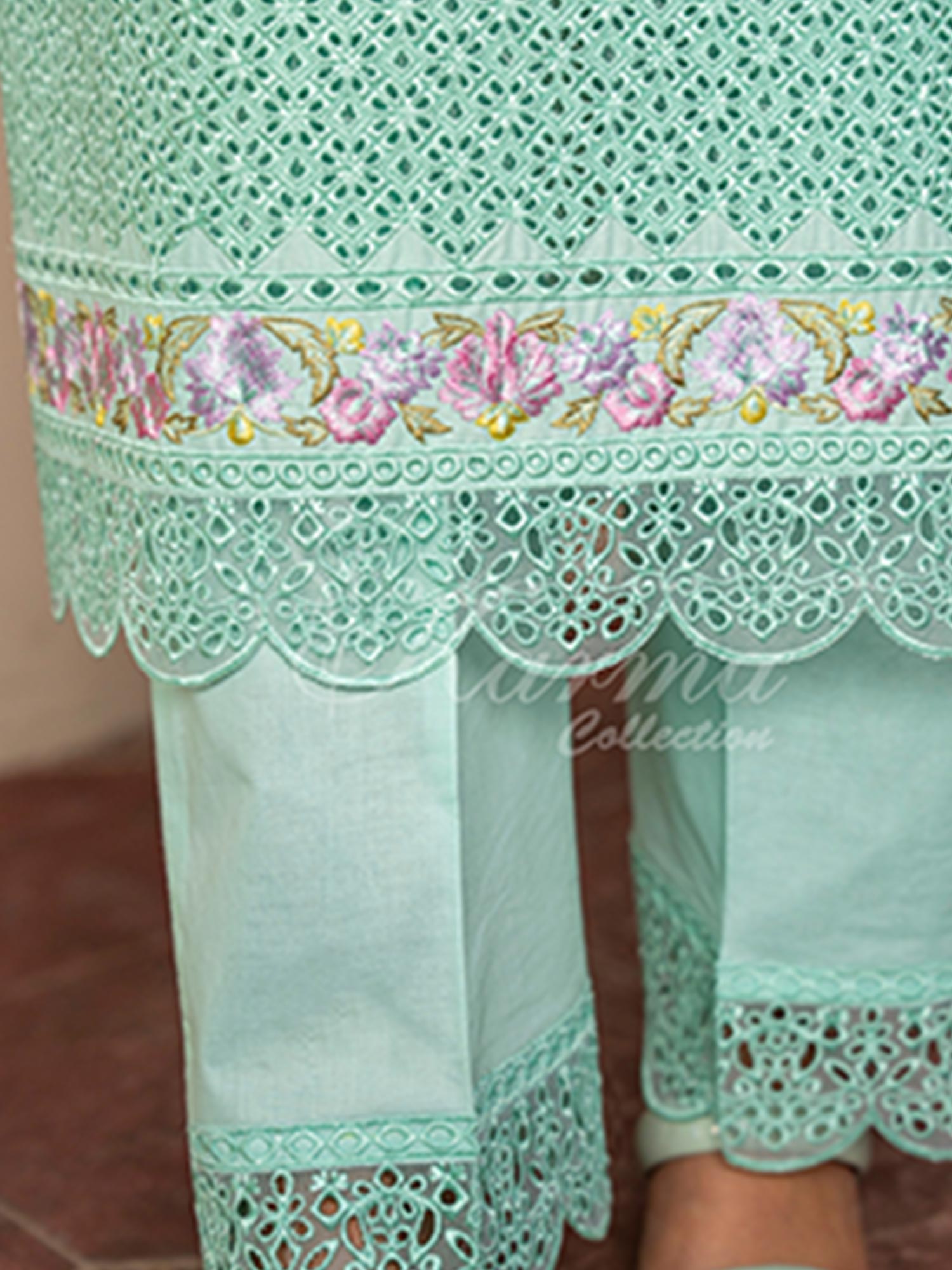 Karma Collection "Kayseria" Turquoise Embroidered Suit (KC1419)