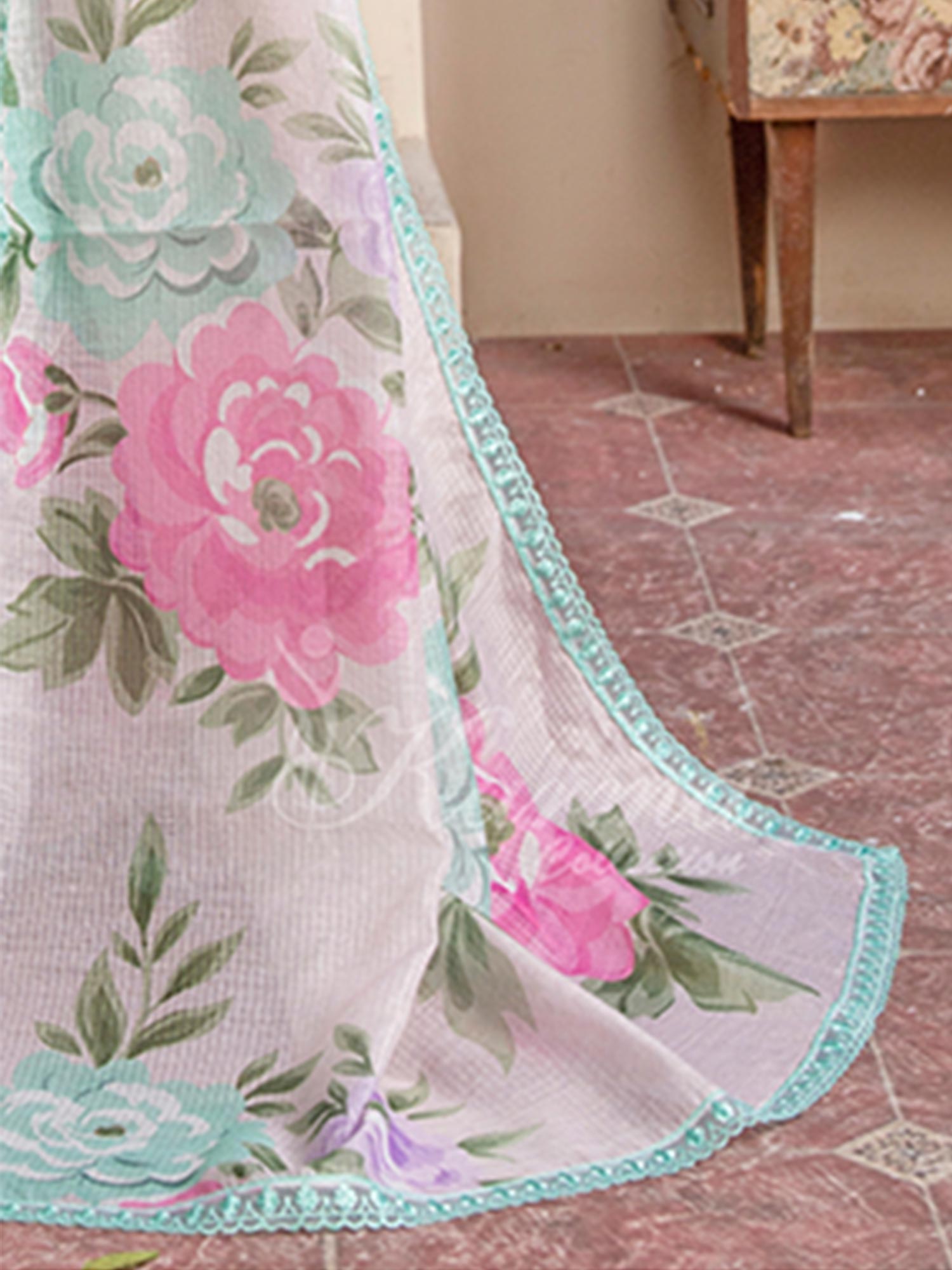 Karma Collection "Kayseria" Turquoise Embroidered Suit (KC1419)