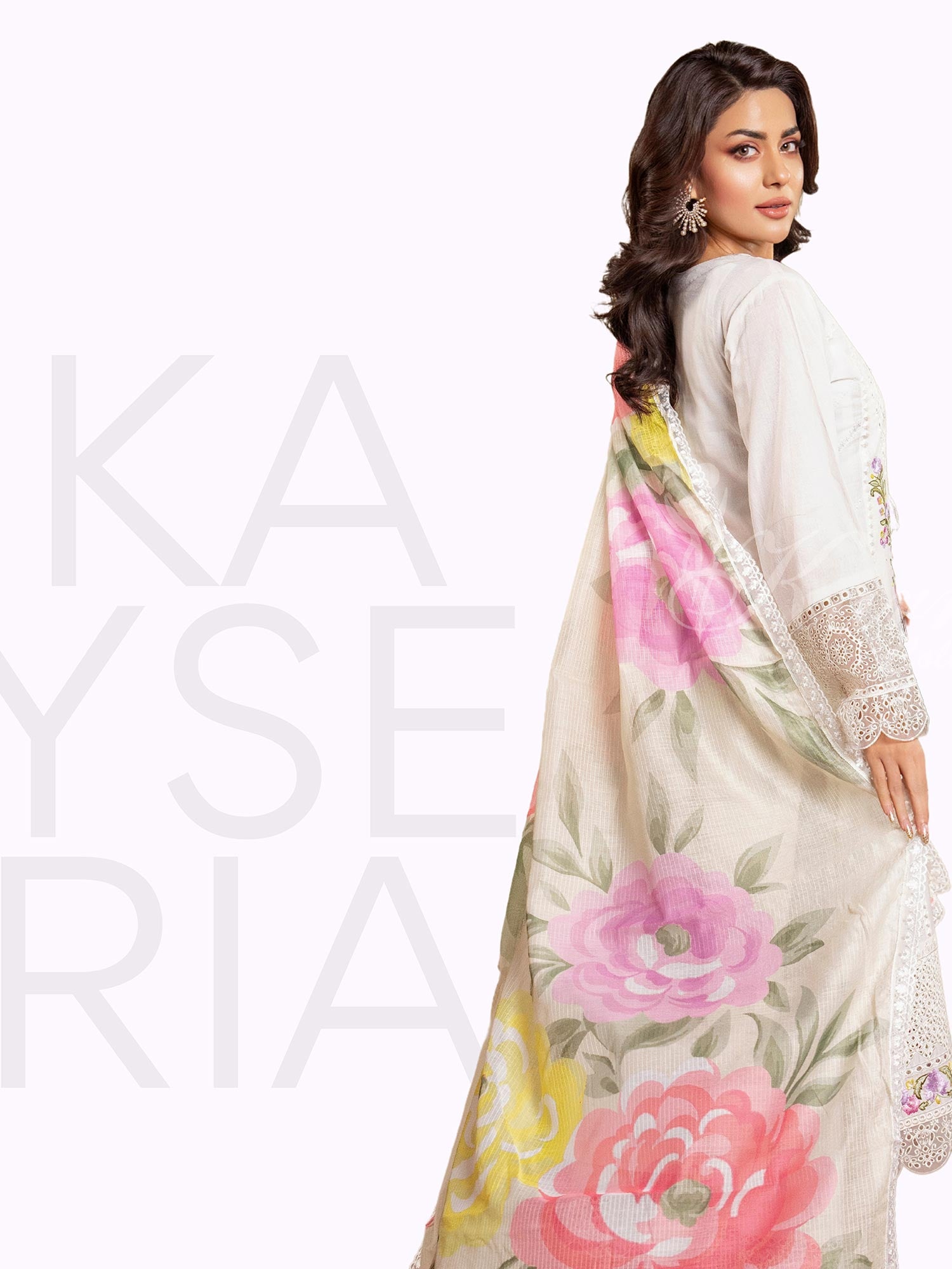 Karma Collection "Kayseria" White Embroidered Suit (KC1419)