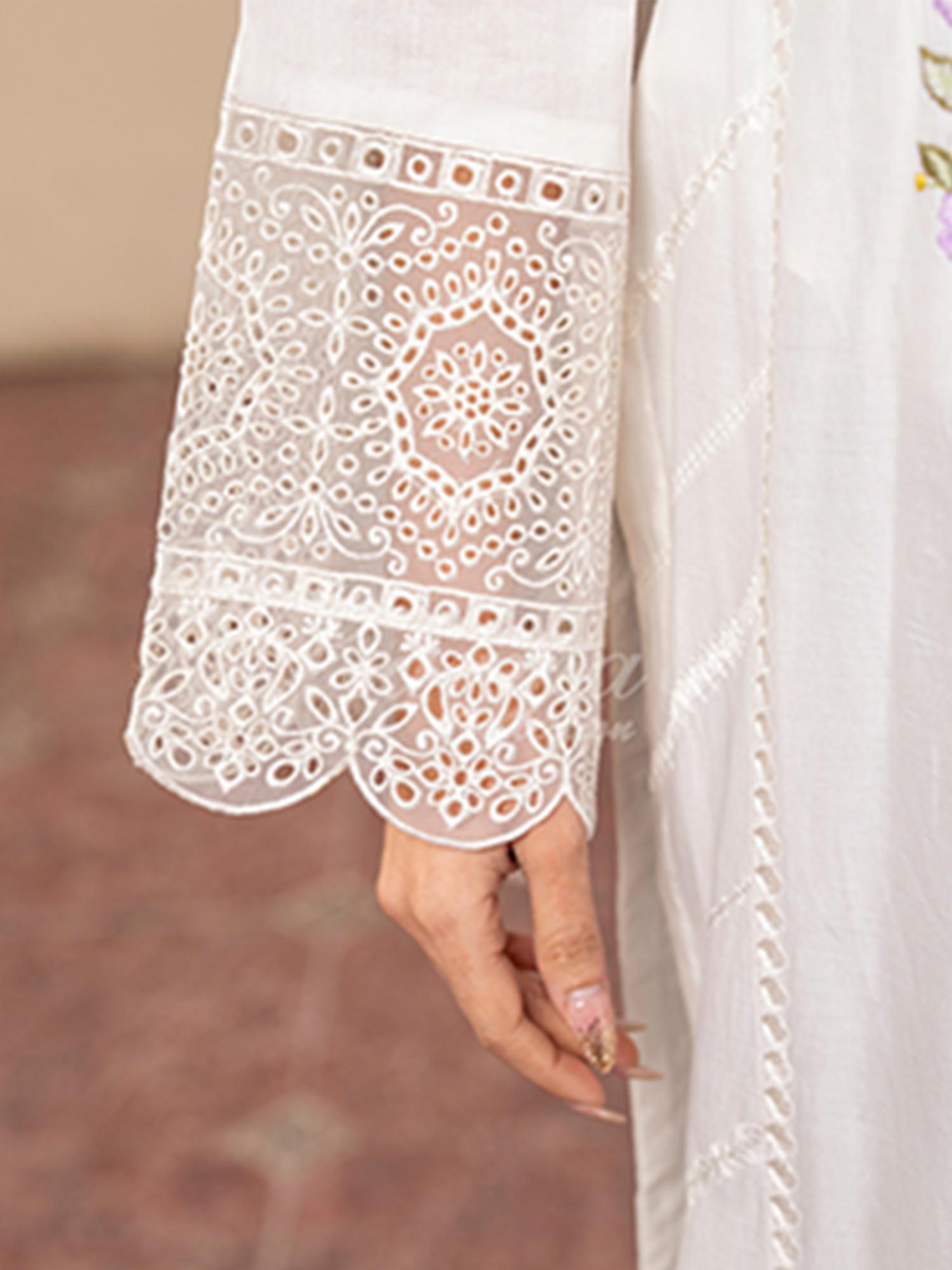 Karma Collection "Kayseria" White Embroidered Suit (KC1419)