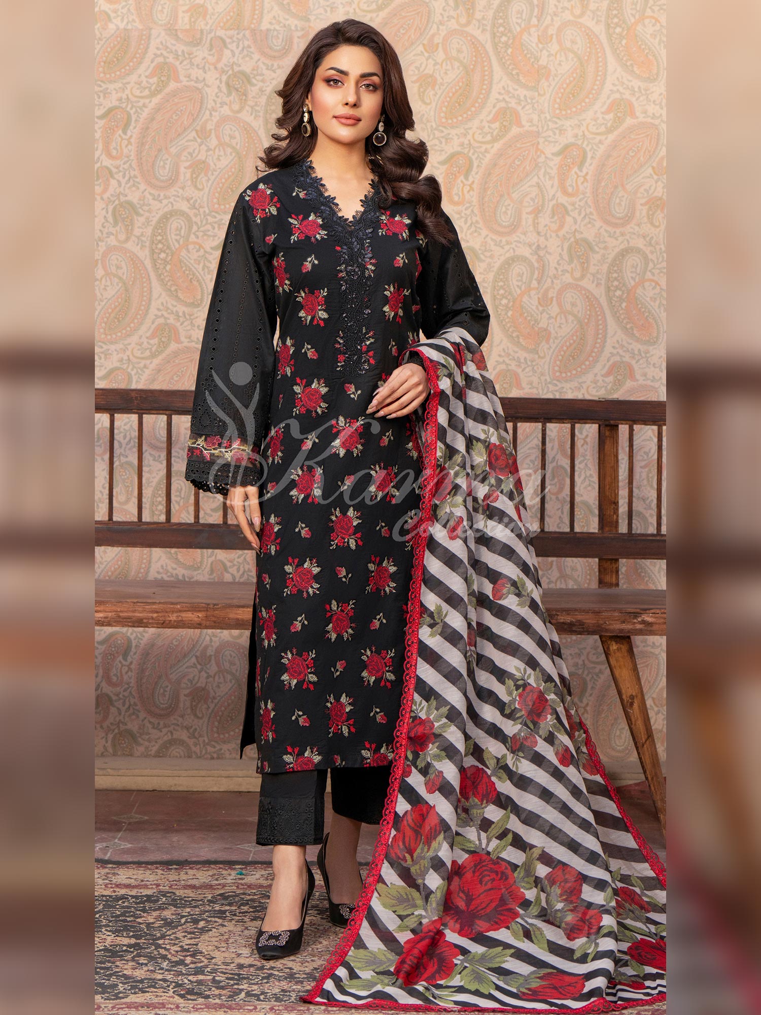 Karma Collection "Kayseria" Black Embroidered Suit (KC1420)