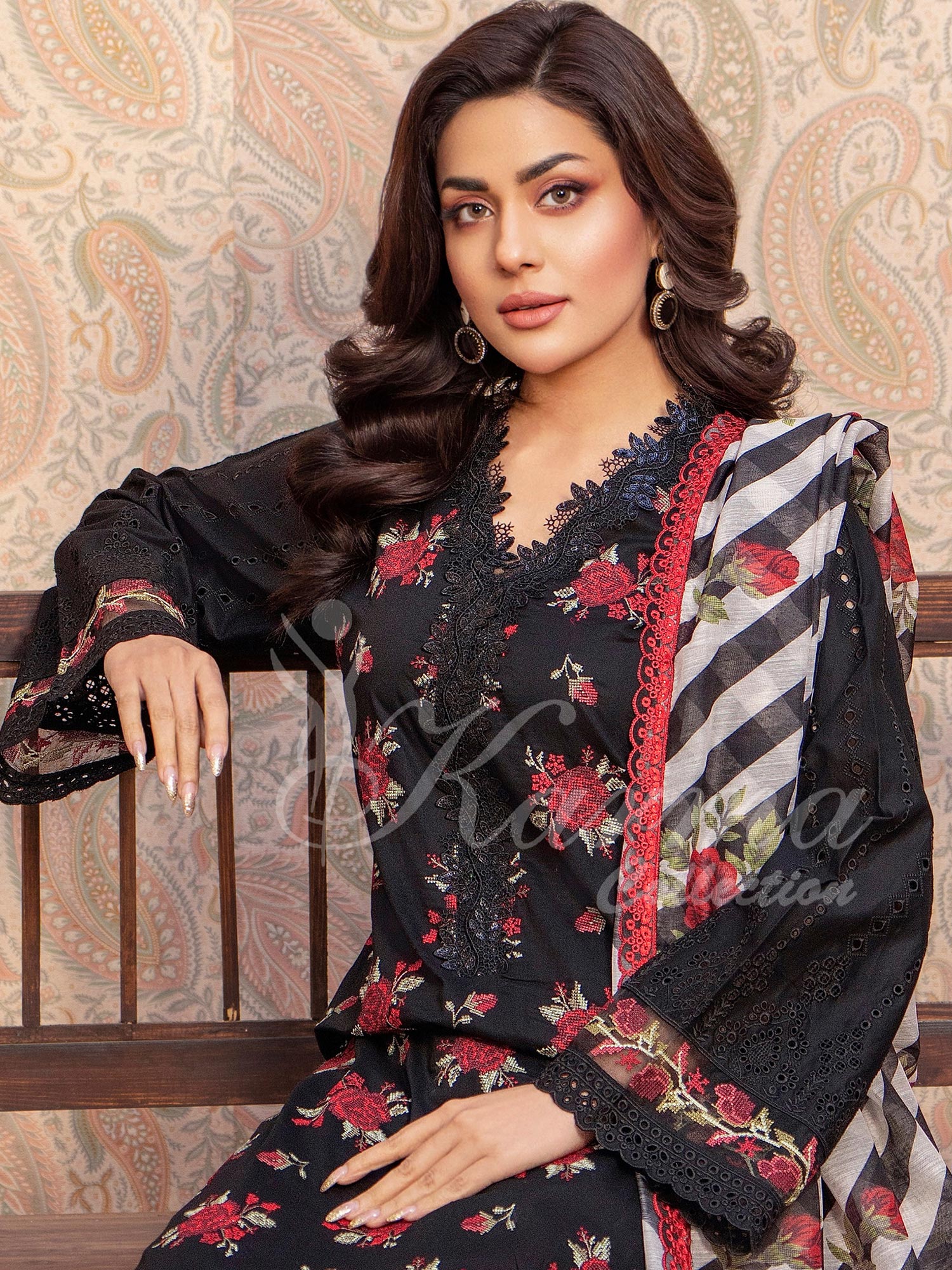 Karma Collection "Kayseria" Black Embroidered Suit (KC1420)