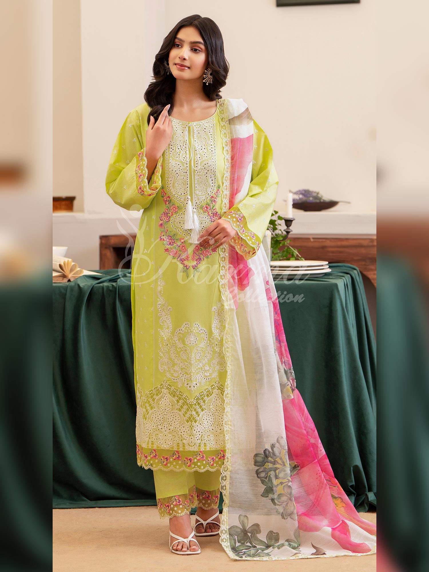 Karma Collection "Kayseria" Lime Embroidered Suit (KC1422)