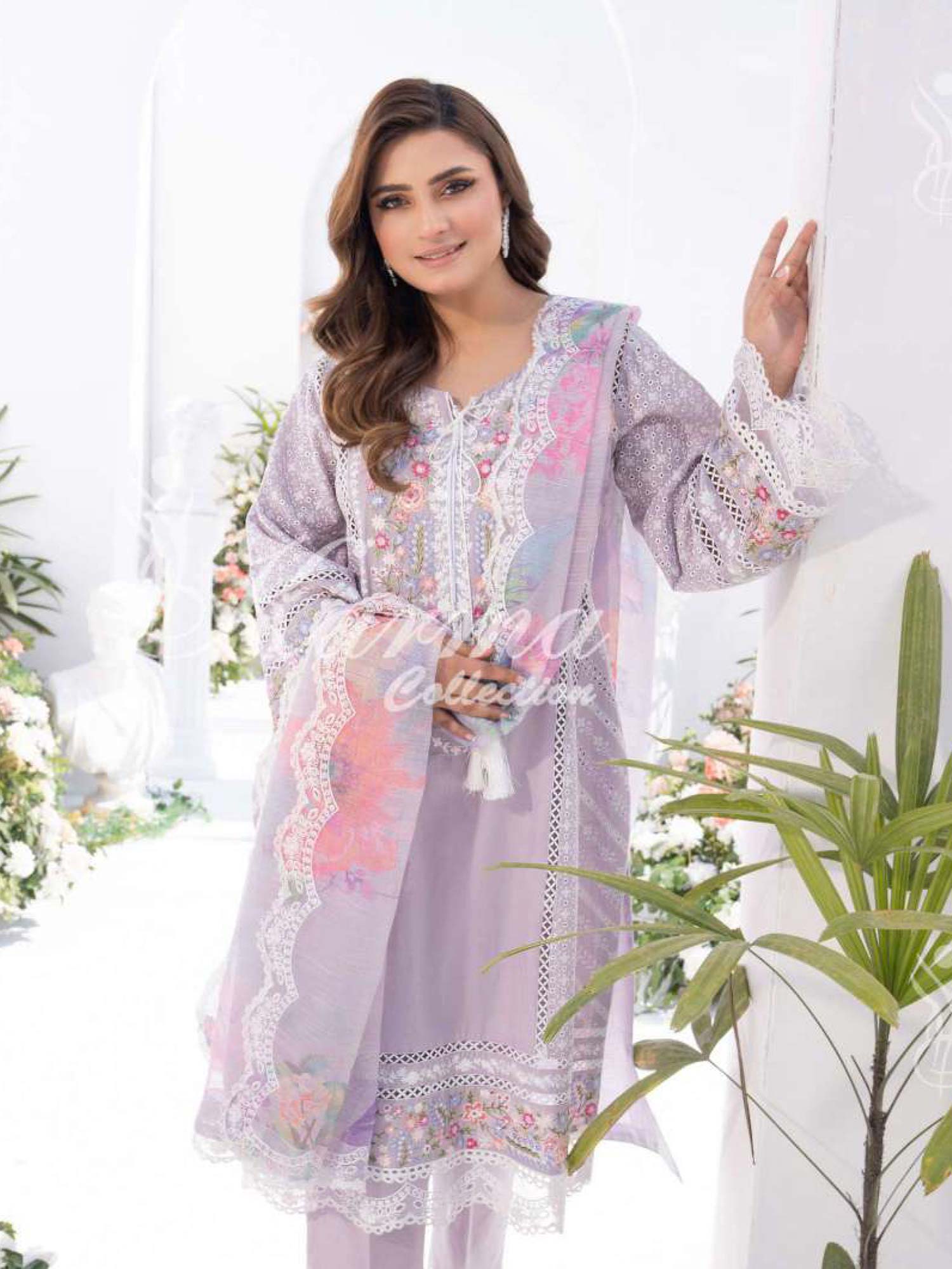 Karma Collection Lilac Cotton Embroidered Suit (KC1330)