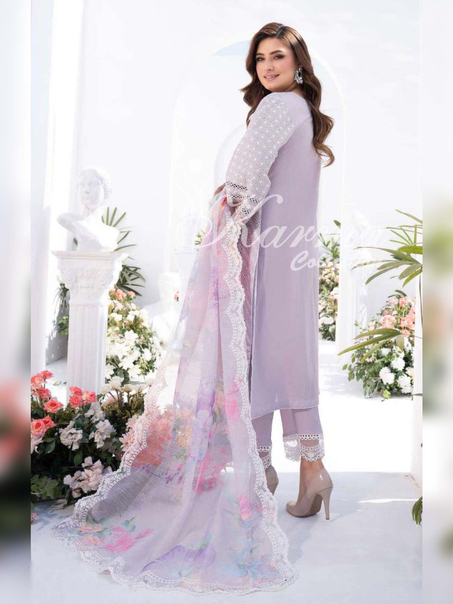 Karma Collection Lilac Cotton Embroidered Suit (KC1330)