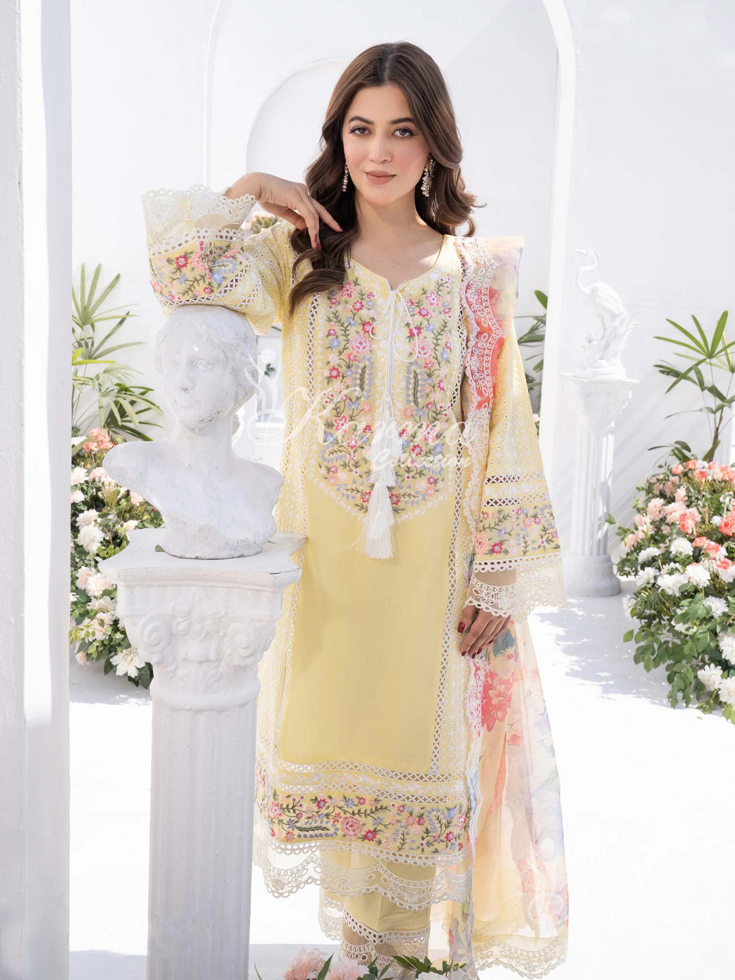 Karma Collection Yellow Cotton Embroidered Suit (KC1330)