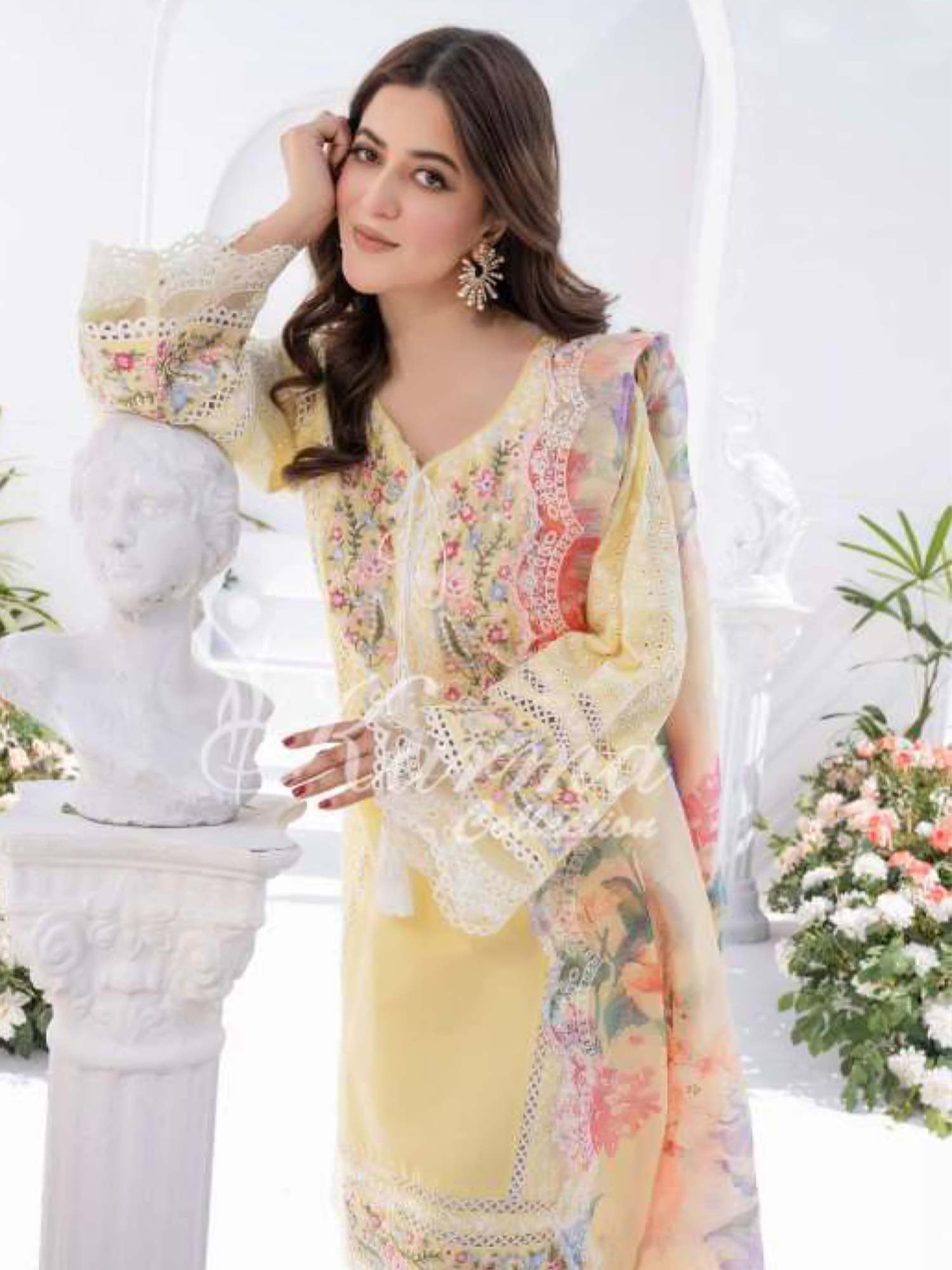 Karma Collection Yellow Cotton Embroidered Suit (KC1330)