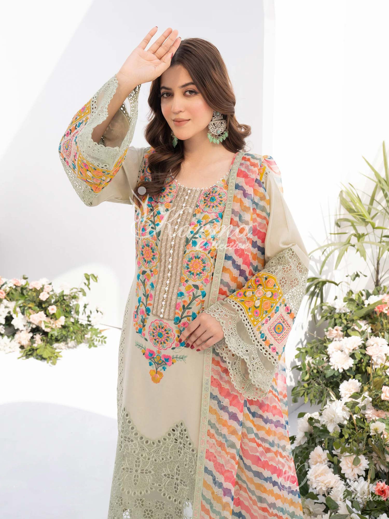 Karma Collection Grey Cotton Embroidered Suit (KC1332)