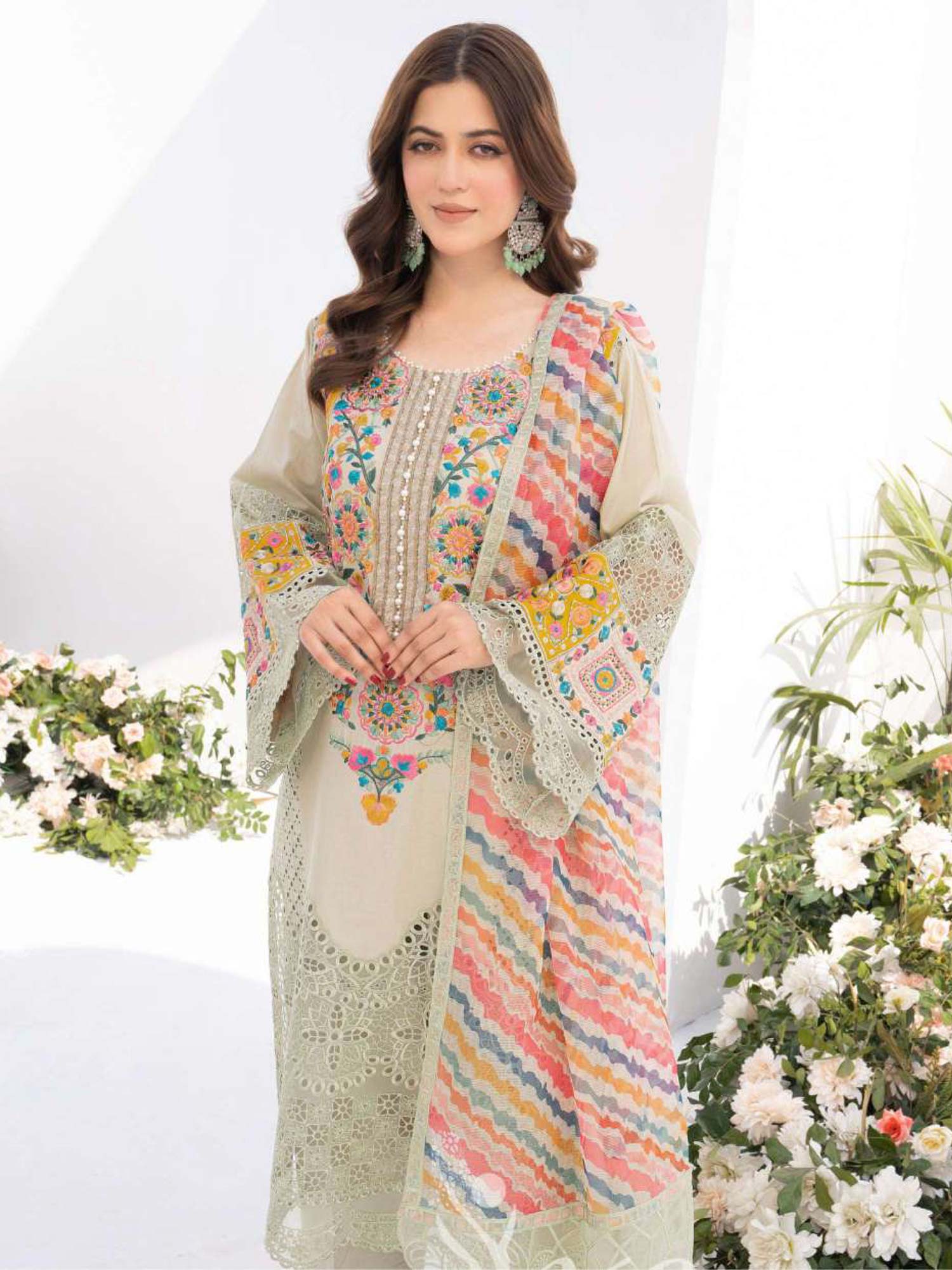 Karma Collection Grey Cotton Embroidered Suit (KC1332)