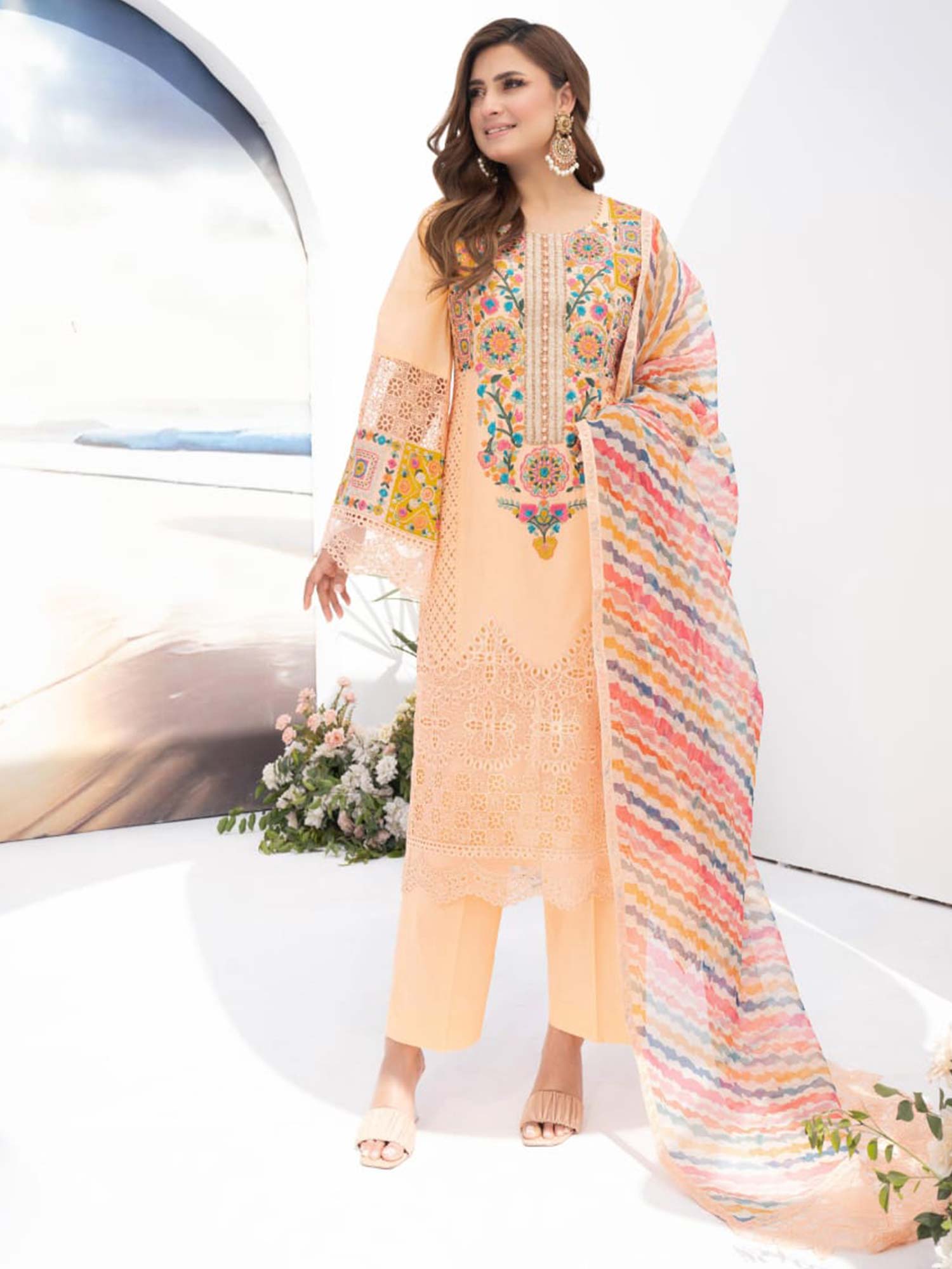 Karma Collection Peach Cotton Embroidered Suit (KC1332)