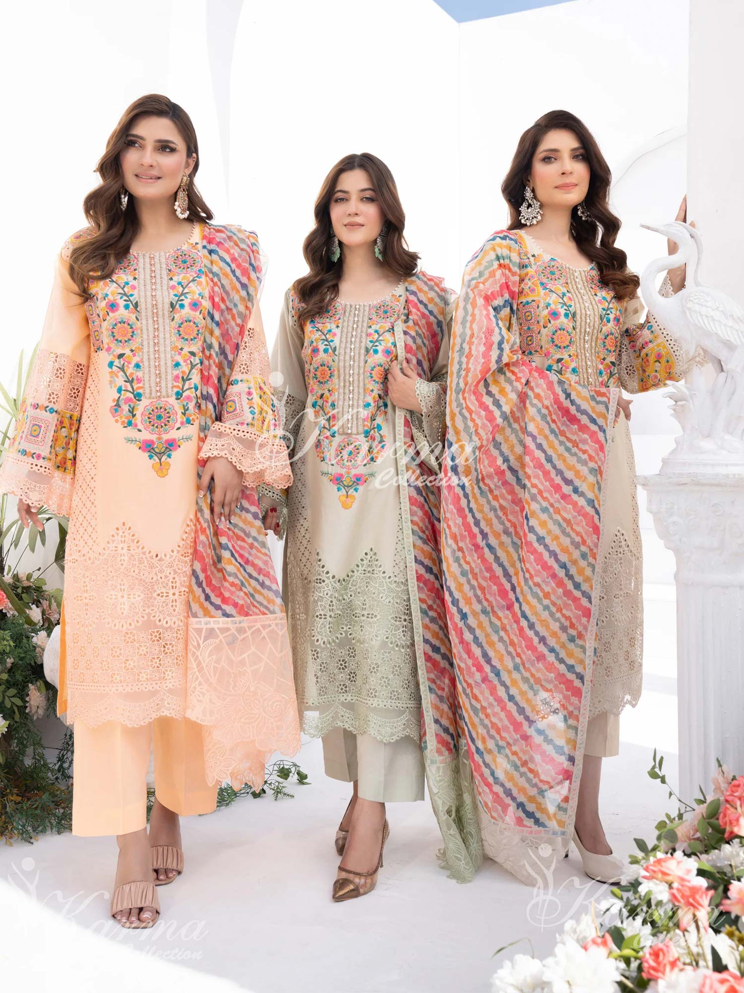 Karma Collection Peach Cotton Embroidered Suit (KC1332)