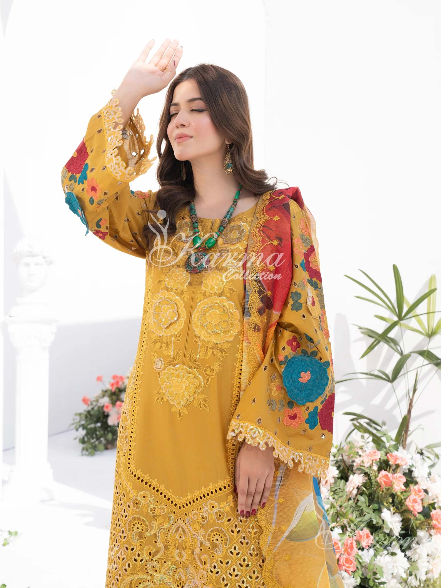 Karma Collection Mustard Cotton Embroidered Suit (KC1333)