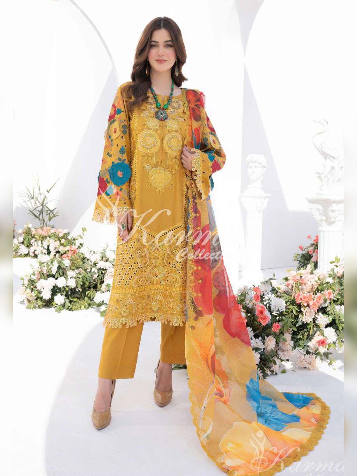 Karma Collection Mustard Cotton Embroidered Suit (KC1333)