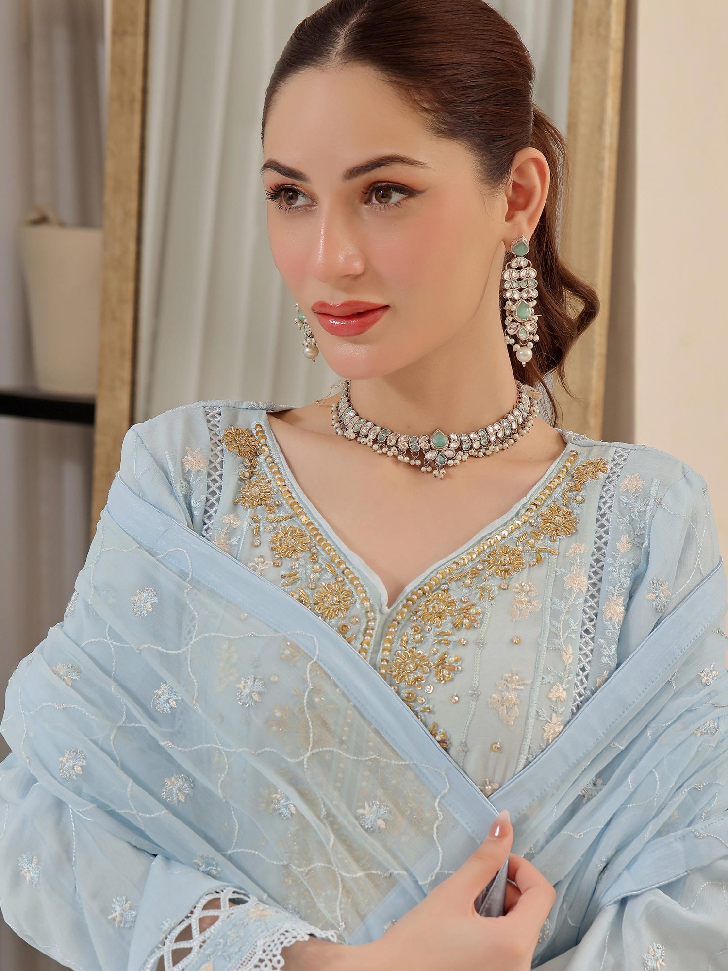 Wardah Uzair "Baag-e-Bahar" Luxury Embroidered Chiffon Suit - Khizan