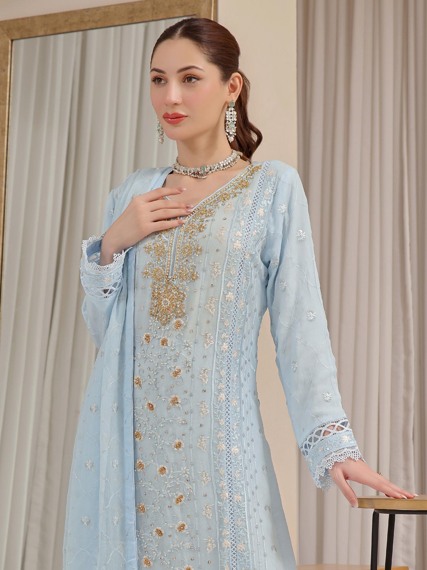 Wardah Uzair "Baag-e-Bahar" Luxury Embroidered Chiffon Suit - Khizan