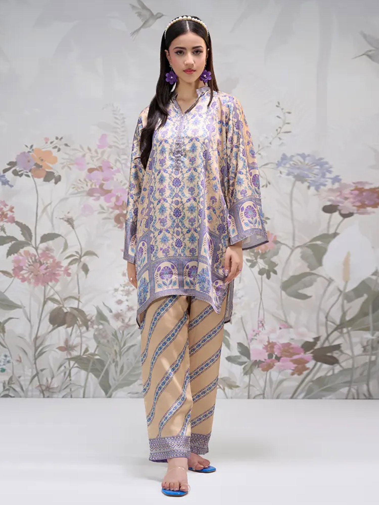 Regalia Luxe Silk 2-Piece Suit - Beige & Lilac