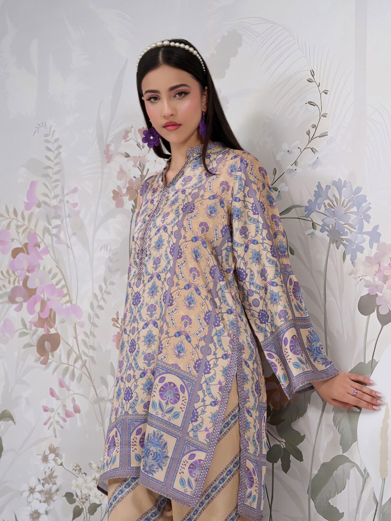 Regalia Luxe Silk 2-Piece Suit - Beige & Lilac