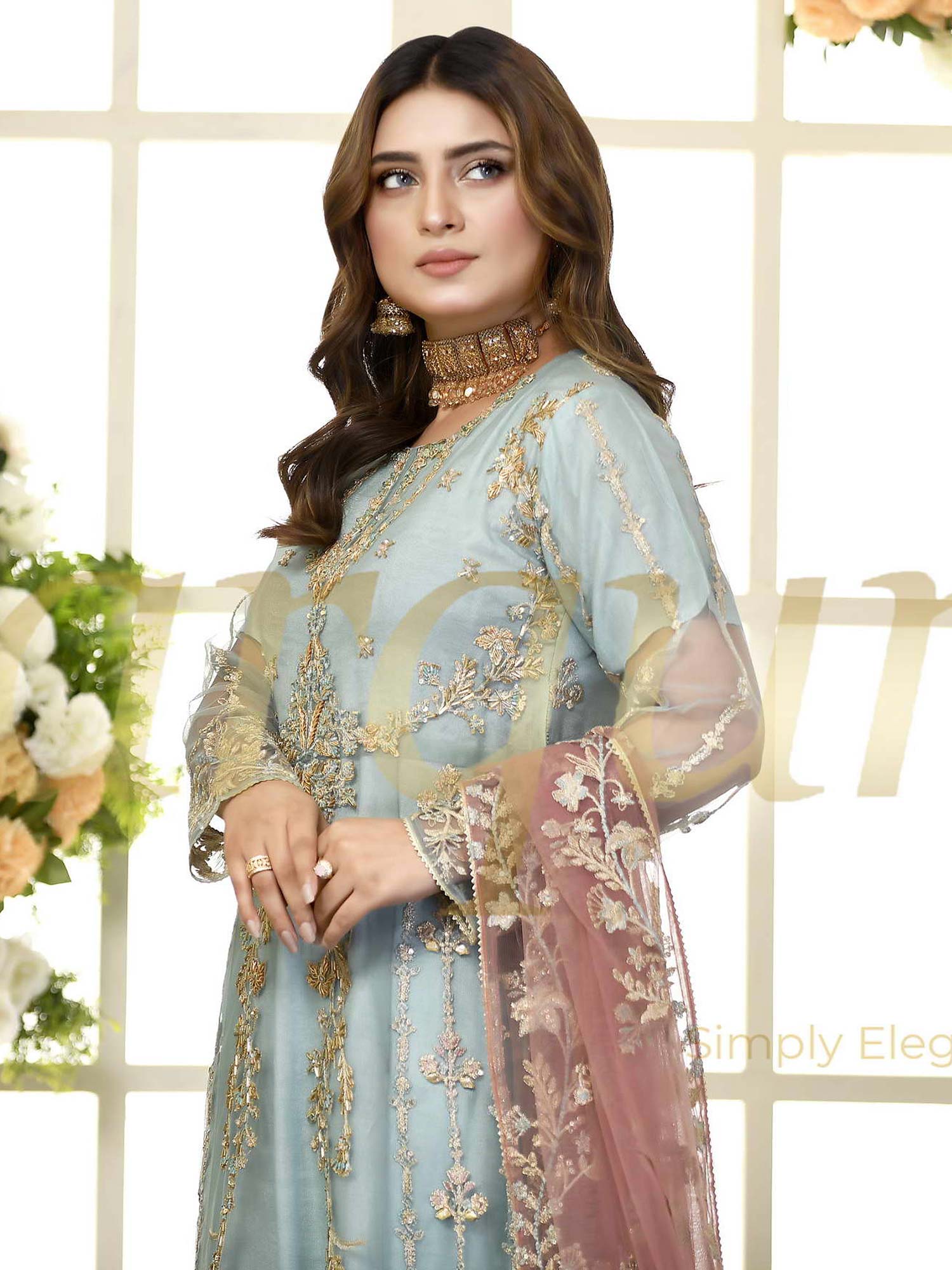 Zarqun Sky Blue Fancy Embroidered Net Maxi Suit
