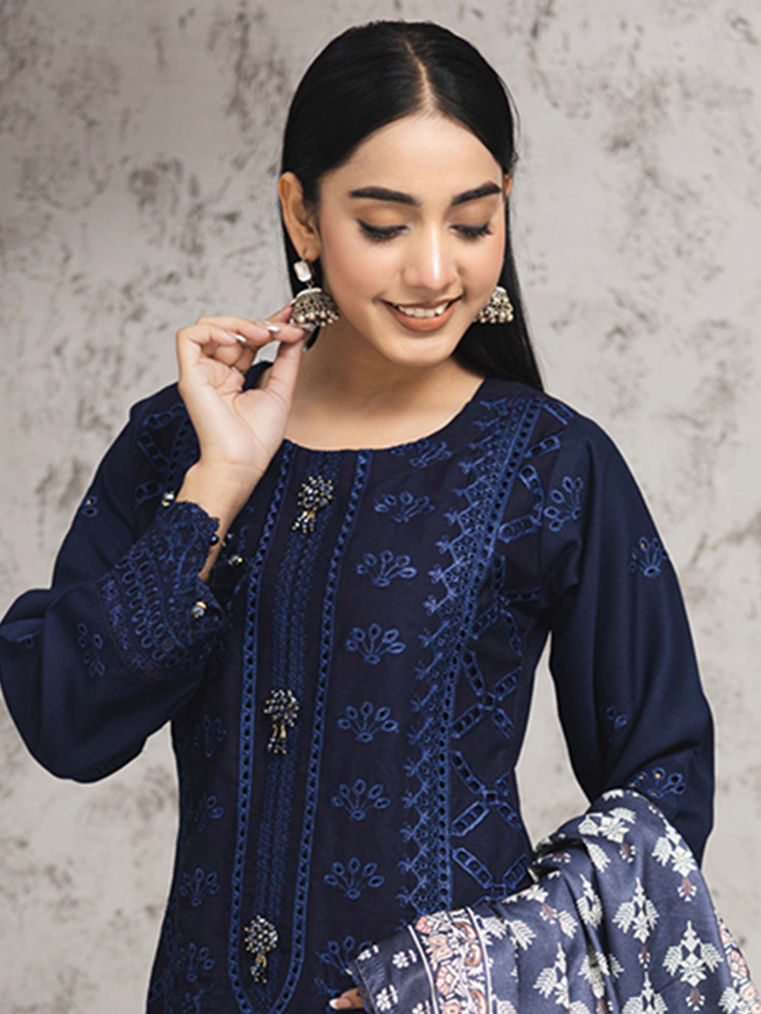 Rangz Navy Blue Winter Chikankari Dhanak Suit with Shawl
