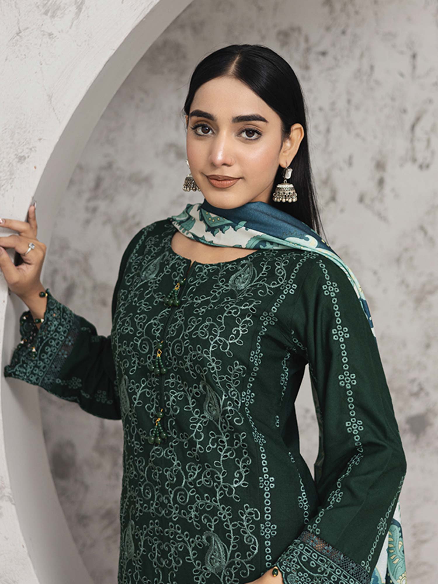 Rangz Green Winter Chikankari Dhanak Suit with Shawl