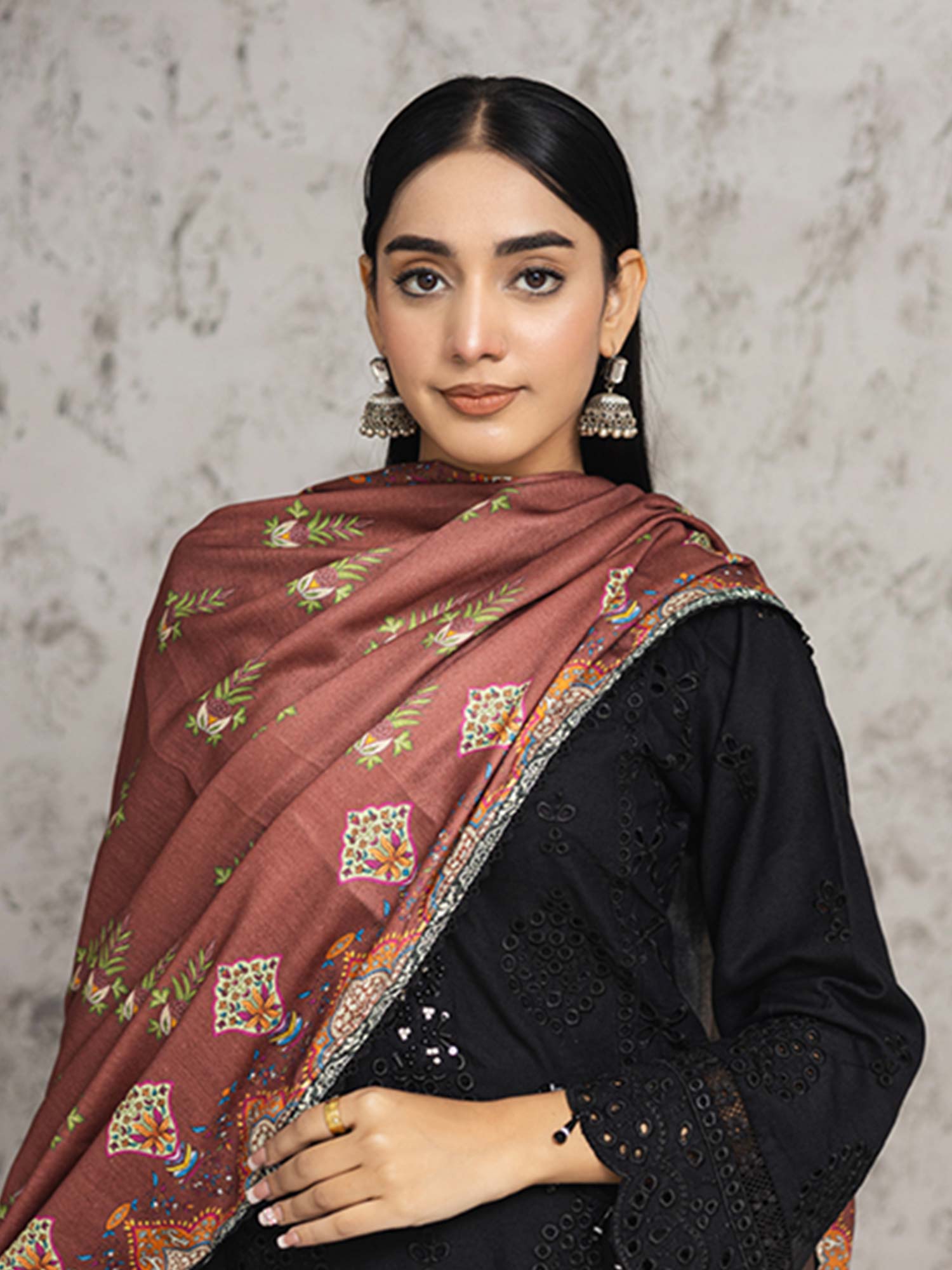 Rangz Black Winter Chikankari Dhanak Suit with Shawl