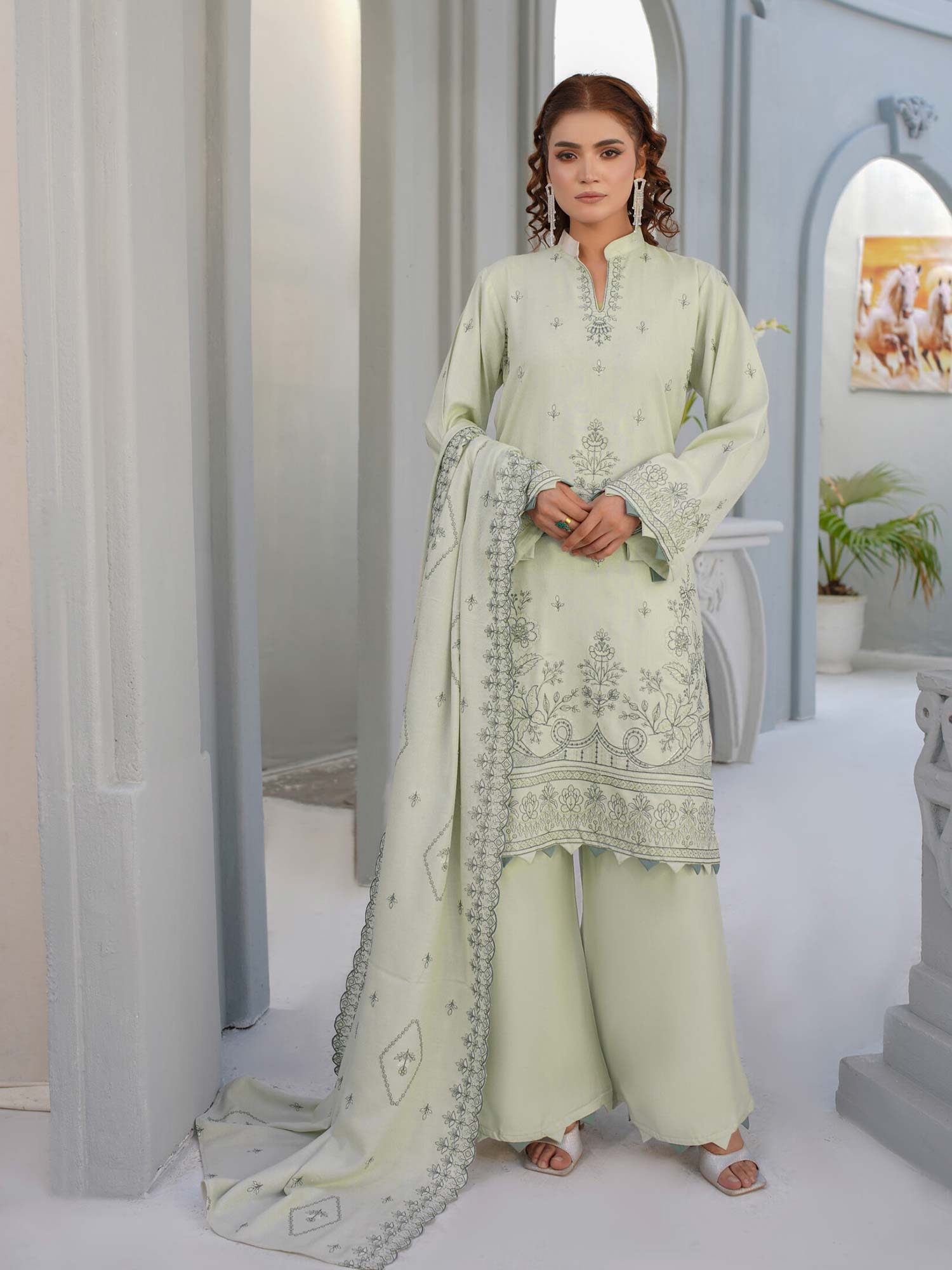 Manizay "Umang" Unstitched Winter Leather-Peach Suit (M-02)