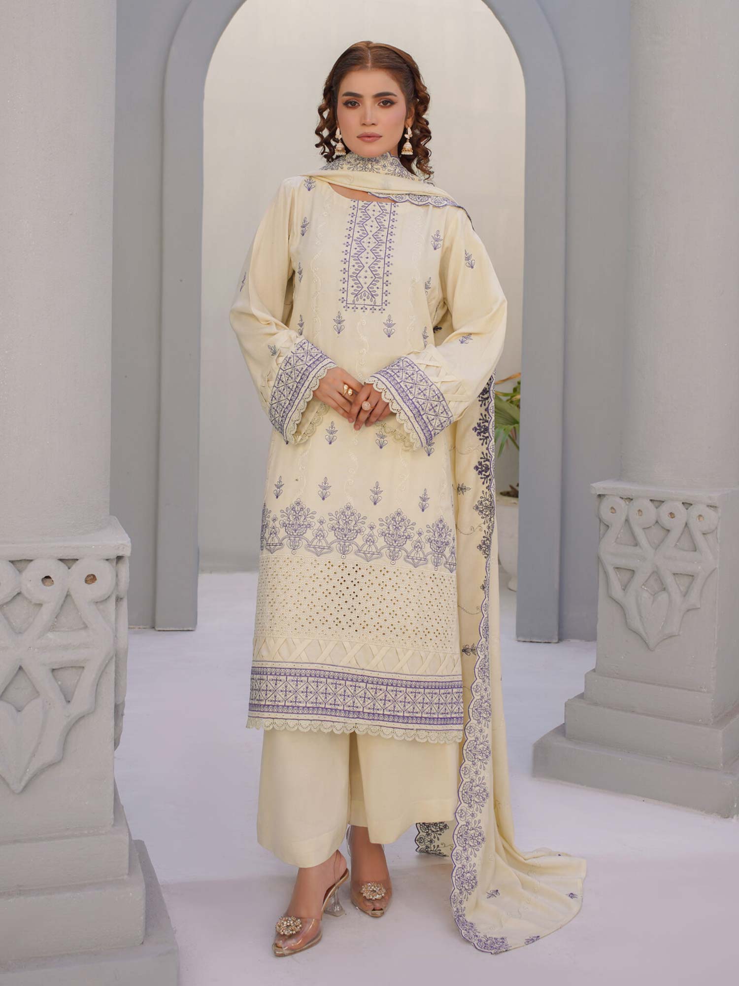 Manizay "Umang" Unstitched Winter Leather-Peach Suit (M-04)