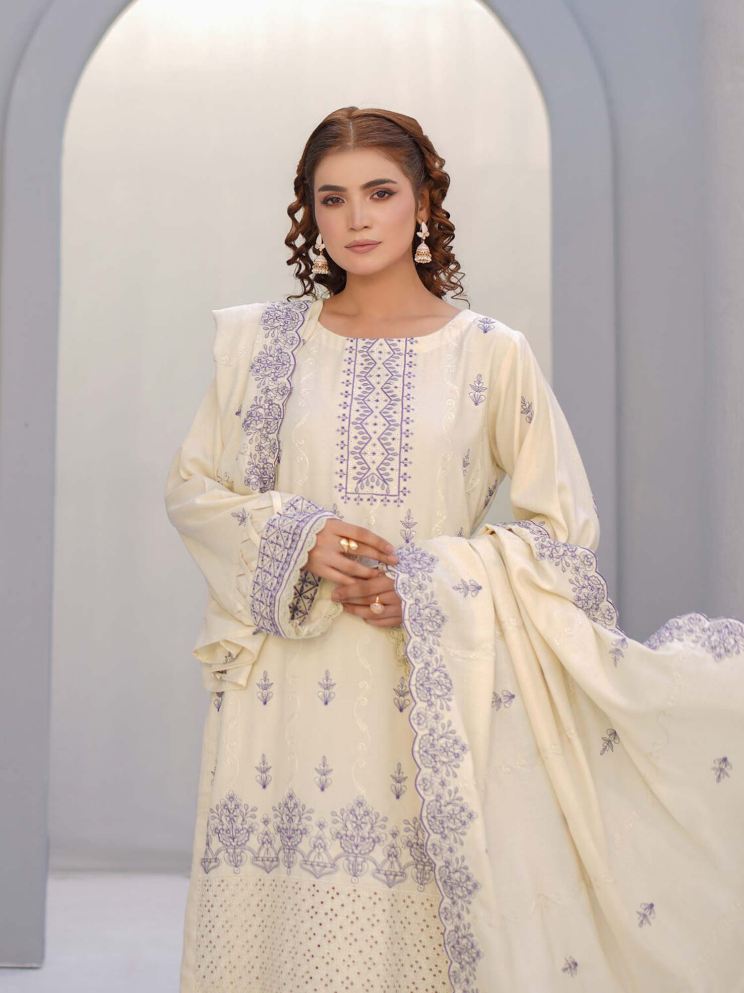 Manizay "Umang" Unstitched Winter Leather-Peach Suit (M-04)