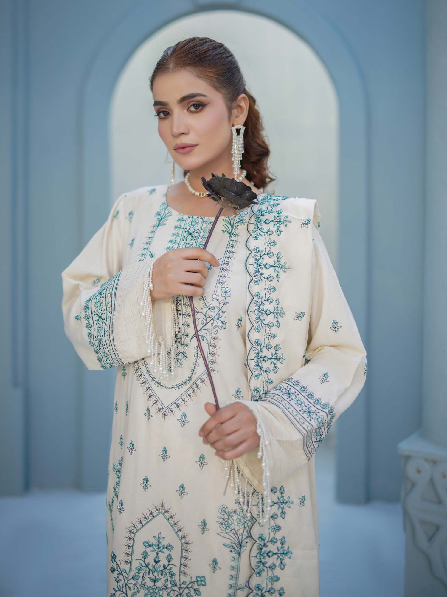 Manizay "Umang" Unstitched Winter Leather-Peach Suit (M-09)